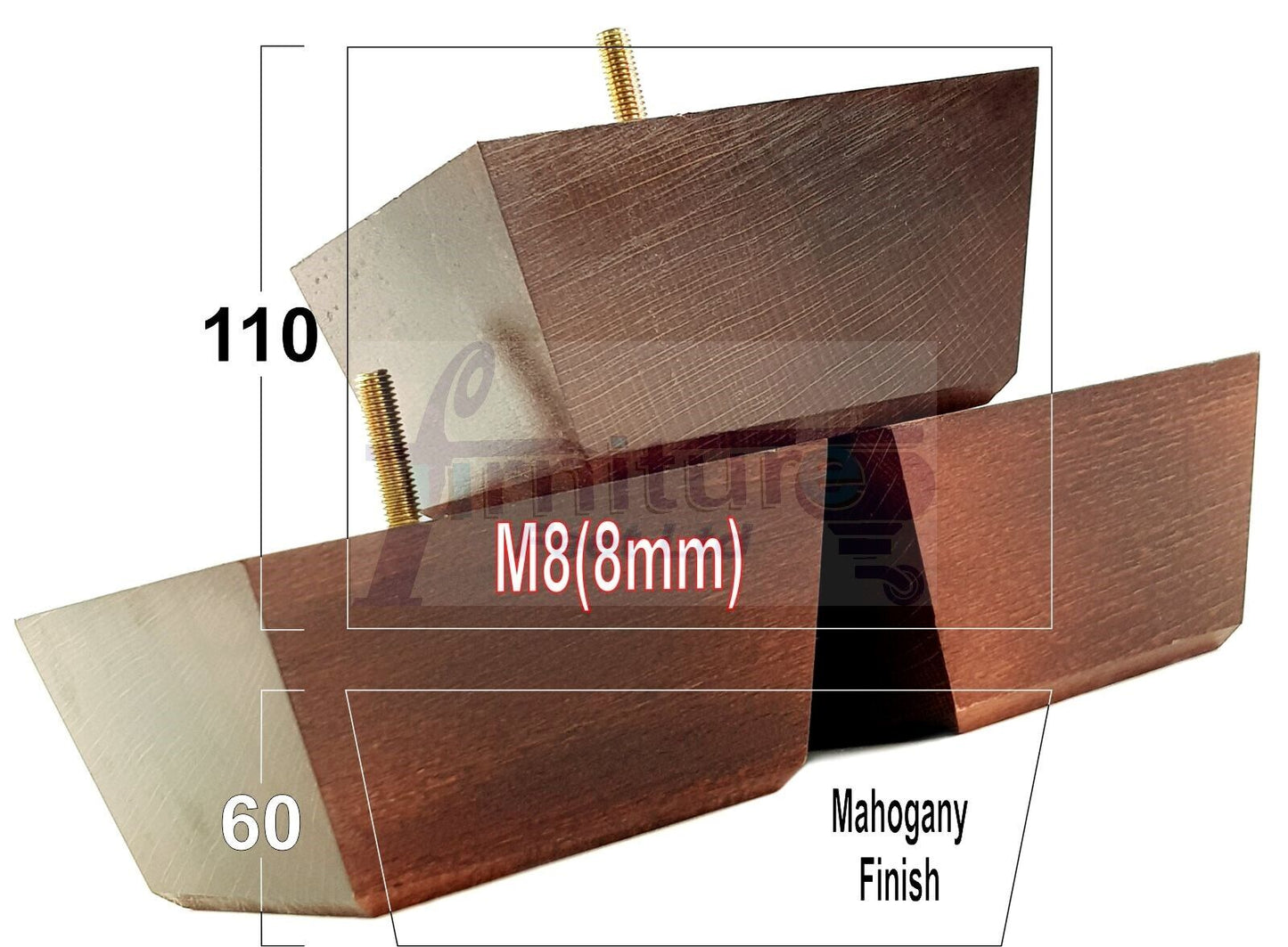 4x Square Wood Sofa Legs 60mm High Replacement Furniture Feet Chairs Cabinets M8