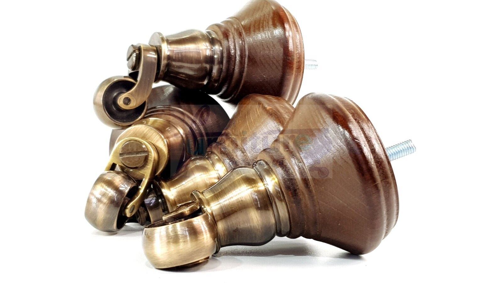 4x Antique Brown Wooden Furniture Sofa Legs M8 With Castors Replacment Chair Settee Feet 115mm - 125mm High