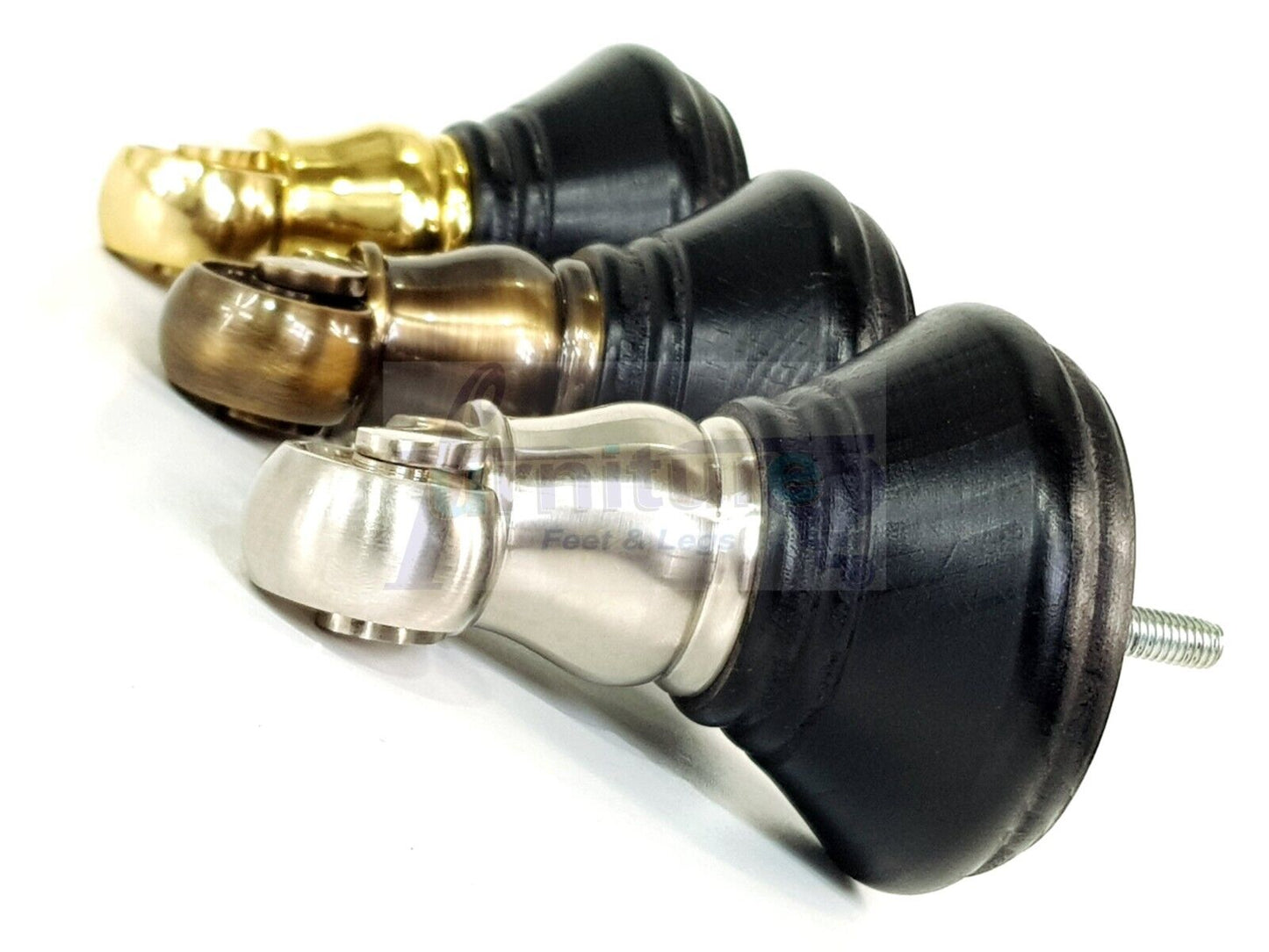 4x Black Wooden Furniture Sofa Legs M8 With Castors Replacment Chair Settee Feet 115mm - 125mm High