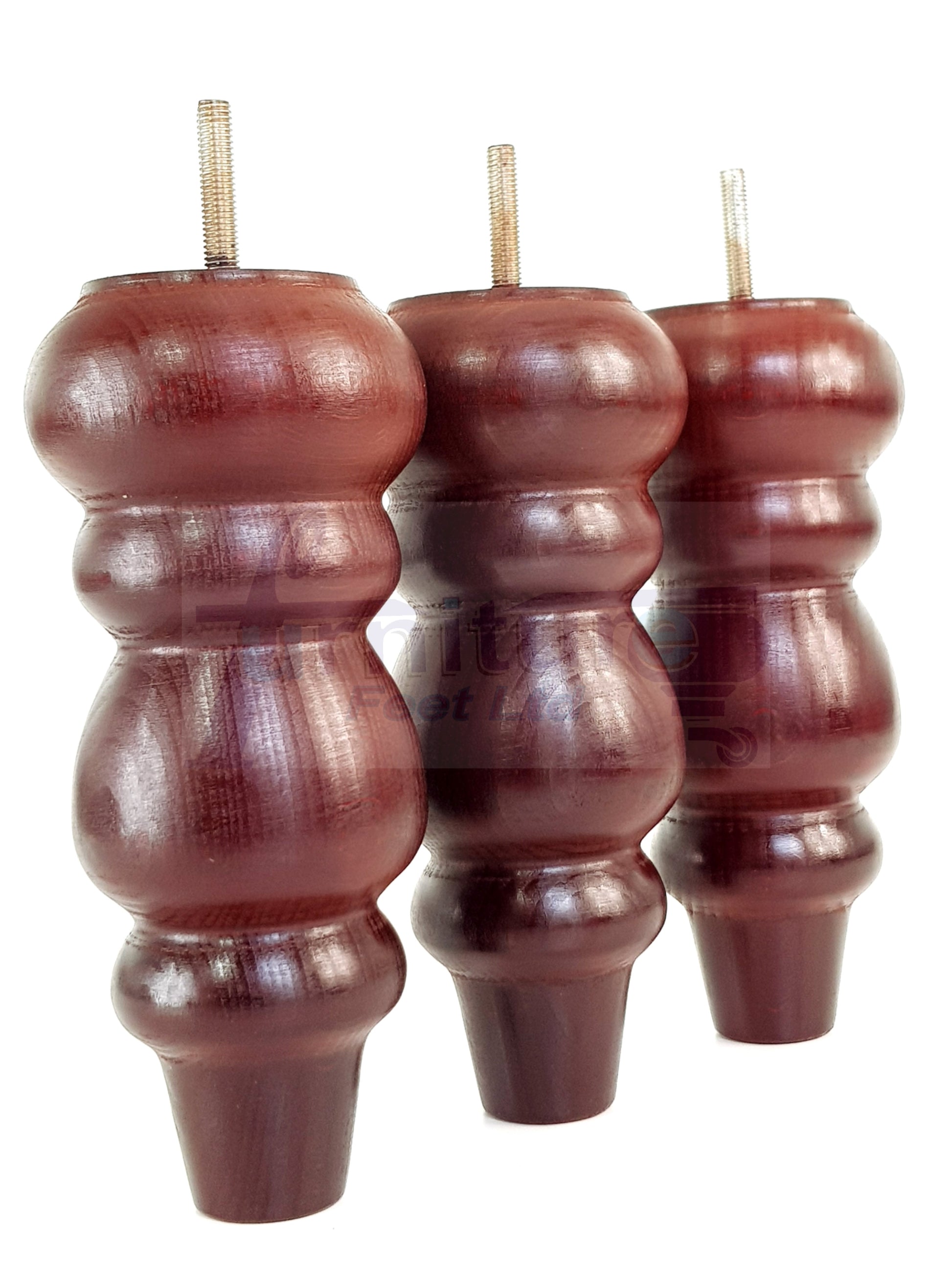 4 Solid Wood Furniture Legs Replacement Turned Feet 200mm High M8(8mm) Thread: Mahogany
