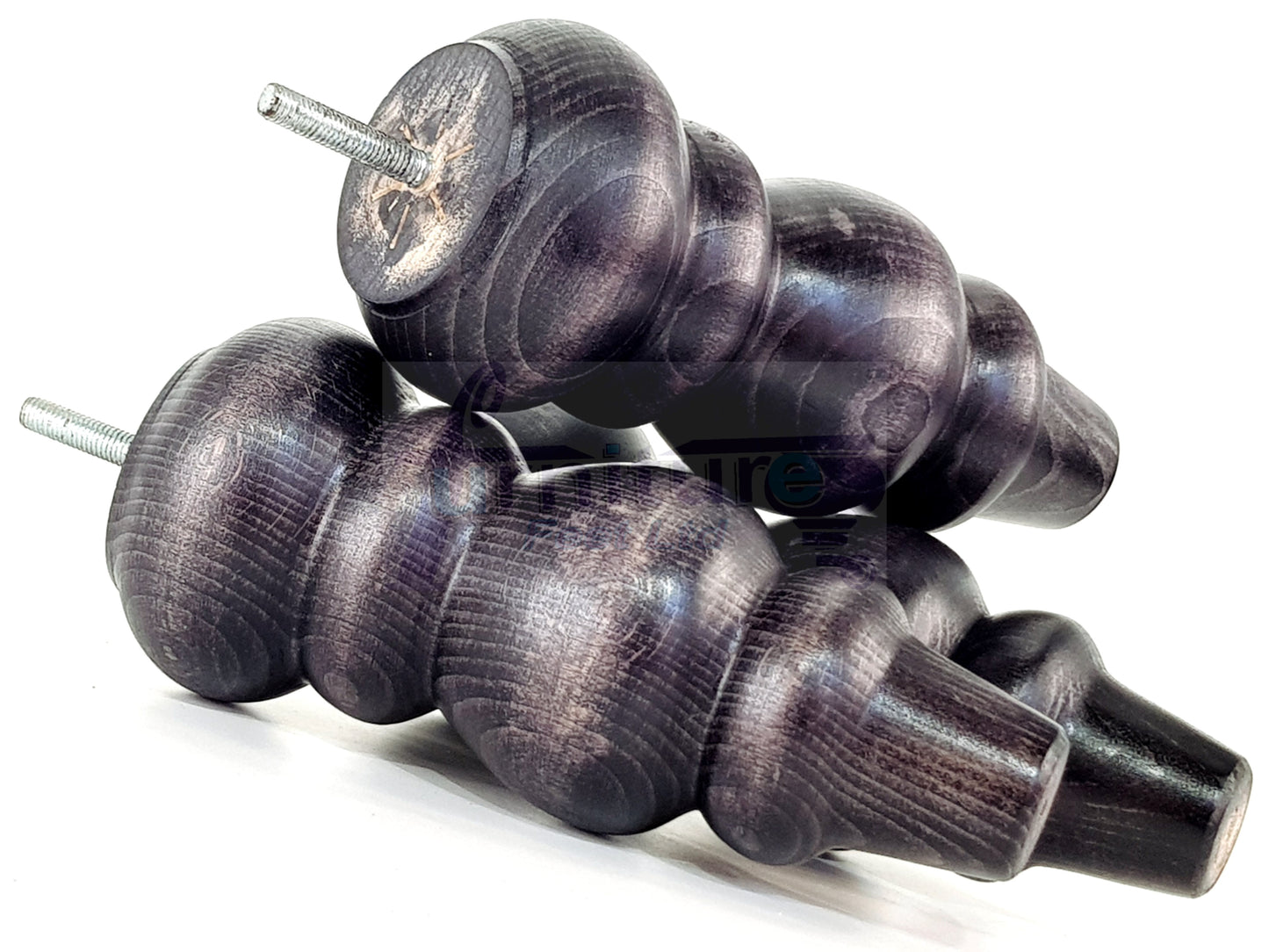 4 Solid Wood Furniture Legs Replacement Turned Feet 200mm High M8(8mm) Thread: Black Washed