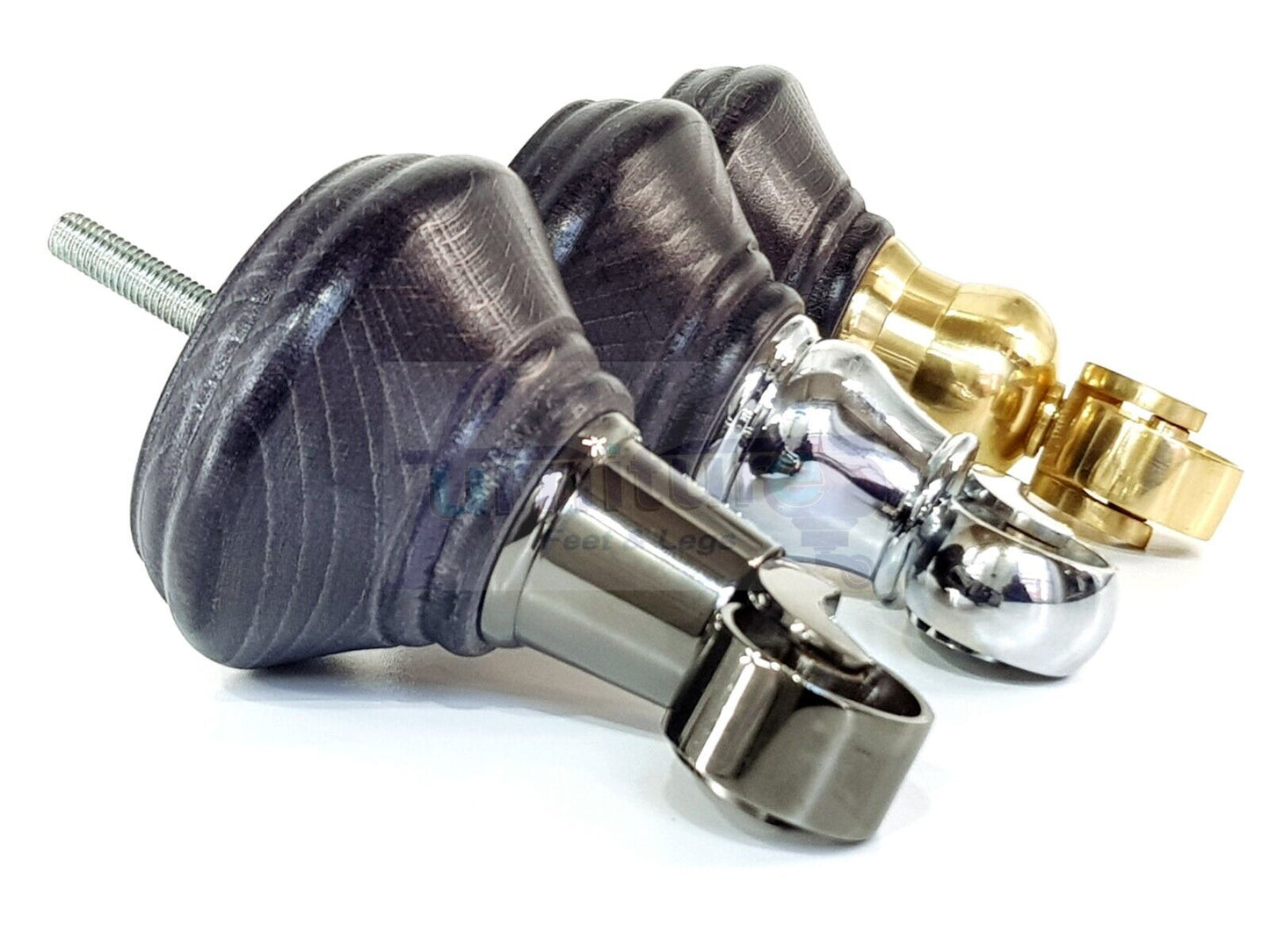 4x Black Stain Wooden Furniture Sofa Legs M8 With Castors Replacment Chair Settee Feet 115mm - 125mm High