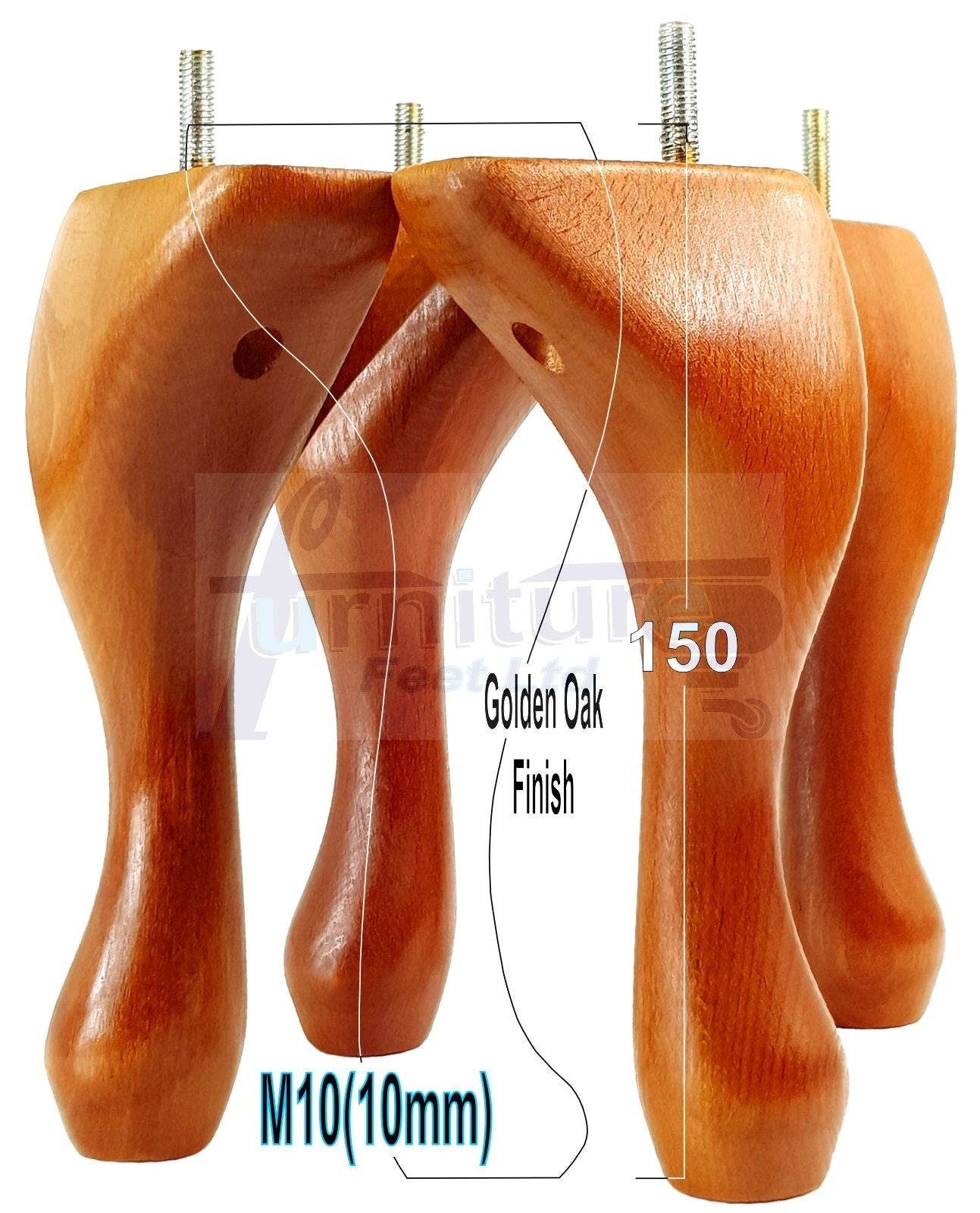 4 Solid Wood Furniture Feet 150mm High Queen Anne Replacement Legs Chairs Settees Beds Sofas M10 Thread
