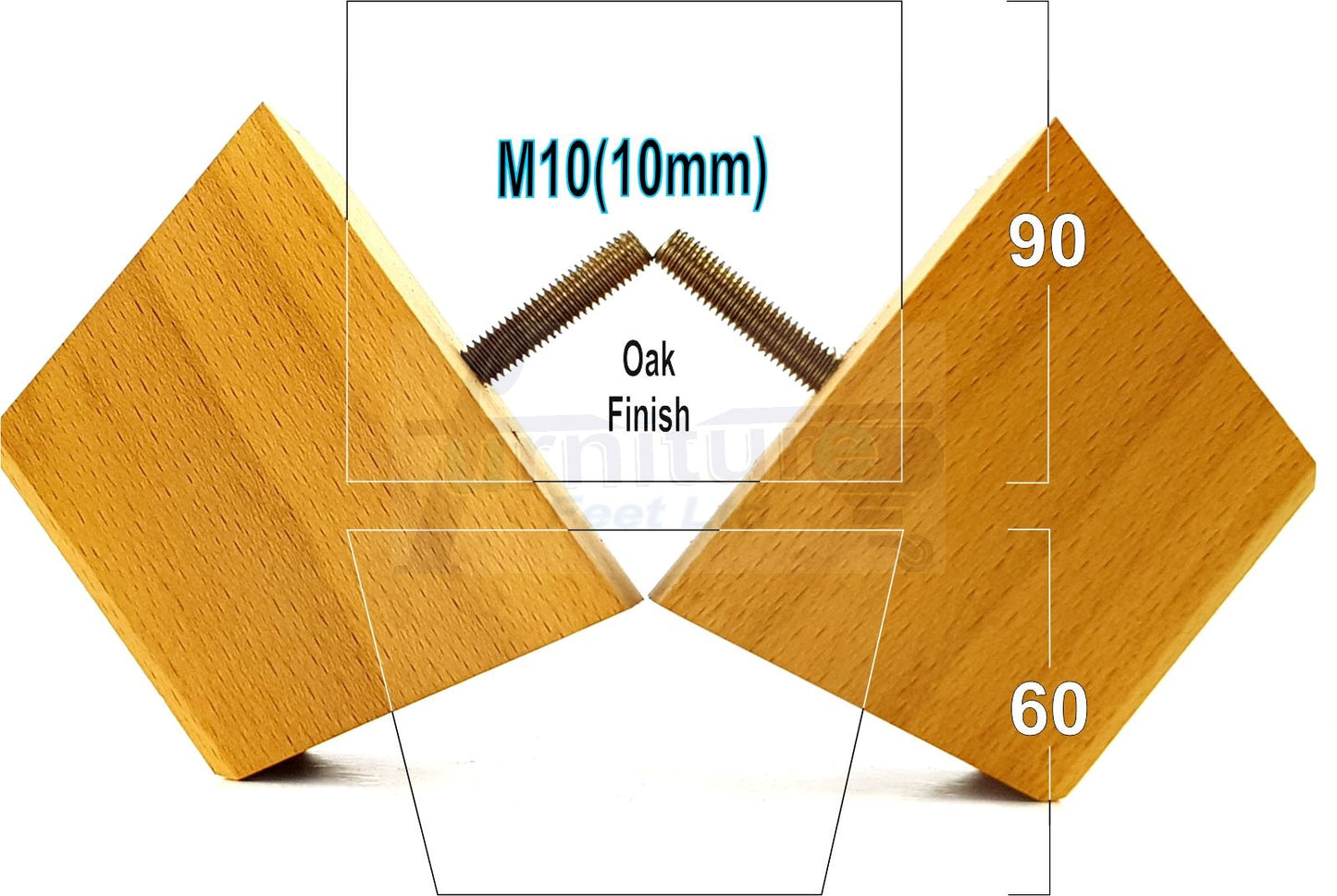 4x Square Wood Sofa Legs 60mm High Replacement Furniture Feet Chairs Cabinets M10 Thread