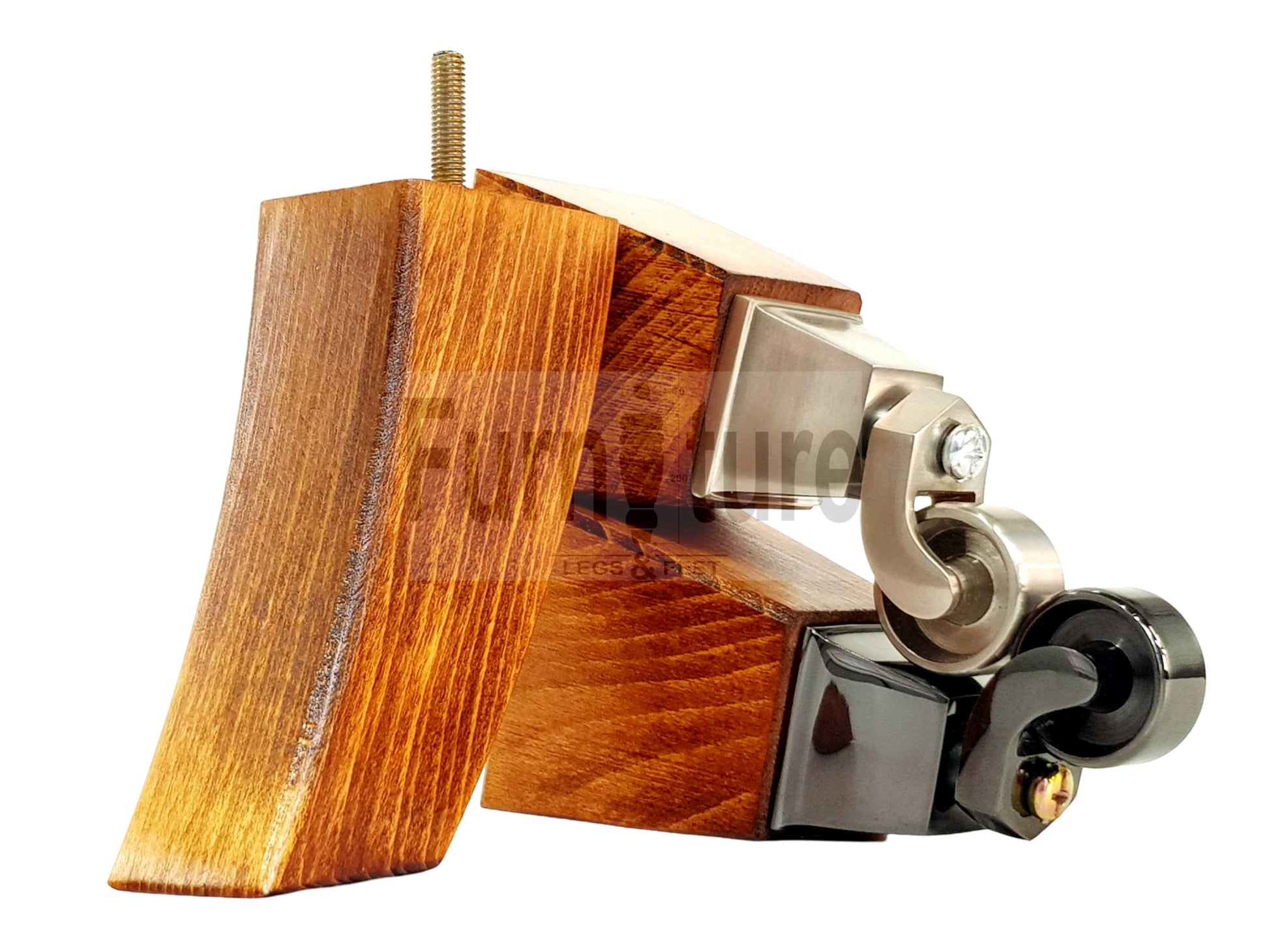 2x Cuved Wood Furniture Legs & 2x Castor Feet 150mm High For Chairs Sofas Settees 8mm Thread