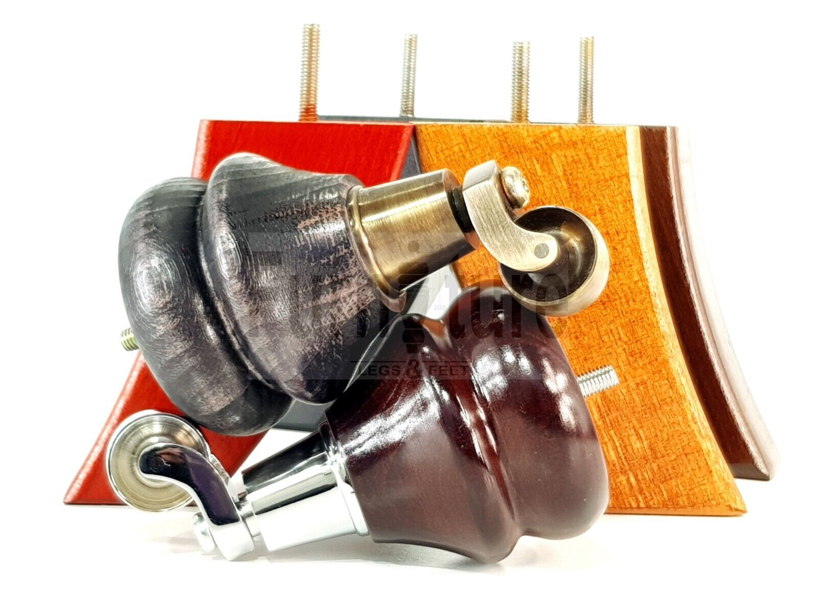 Turned Wood Furniture Feet 2 With Nickle Castor 140mm & 2 Curved Back Legs Sofas Chairs Stools Cabinets Beds M8