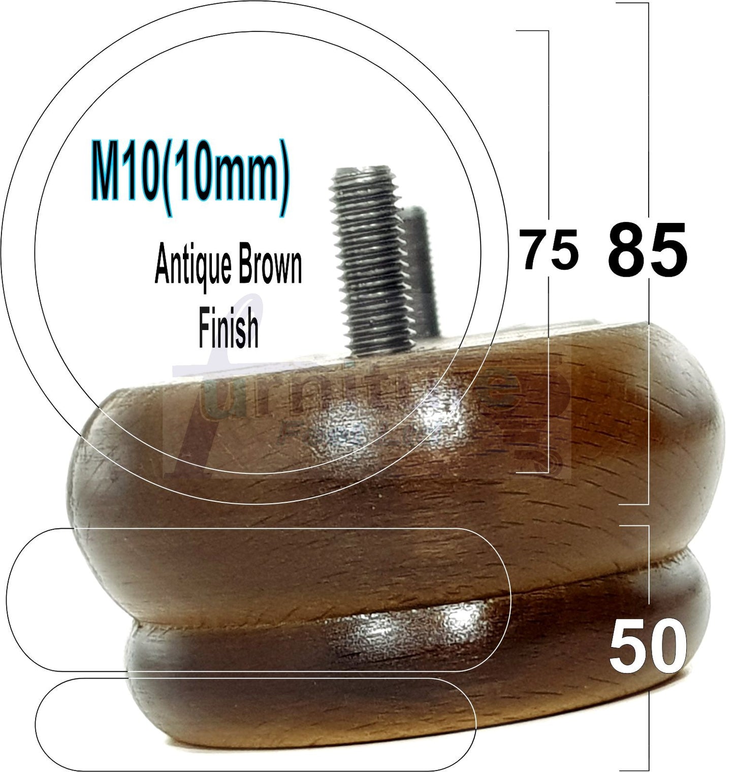 4 Wood Bun Feet Replacement Furniture Legs 50mm High M10 Thread Chairs Beds