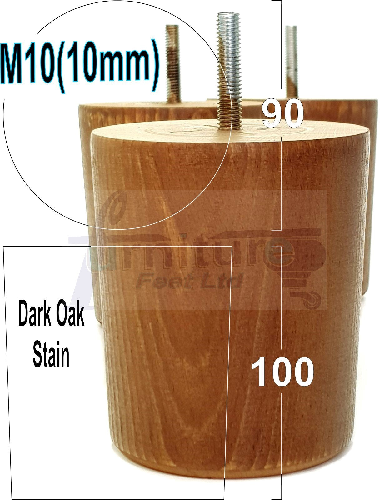 4x Turned Wood Furniture Legs Chair Sofa Bed M10 Replacement Settee Feet 100mm