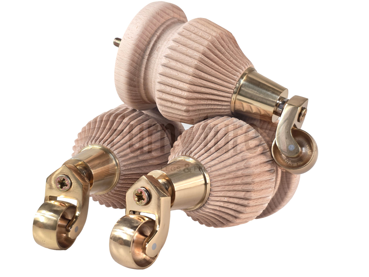 Wood Furniture Legs Replacement Feet 6 Inches with Castors 155mm High M8 Dowl Fixing - Raw Wood