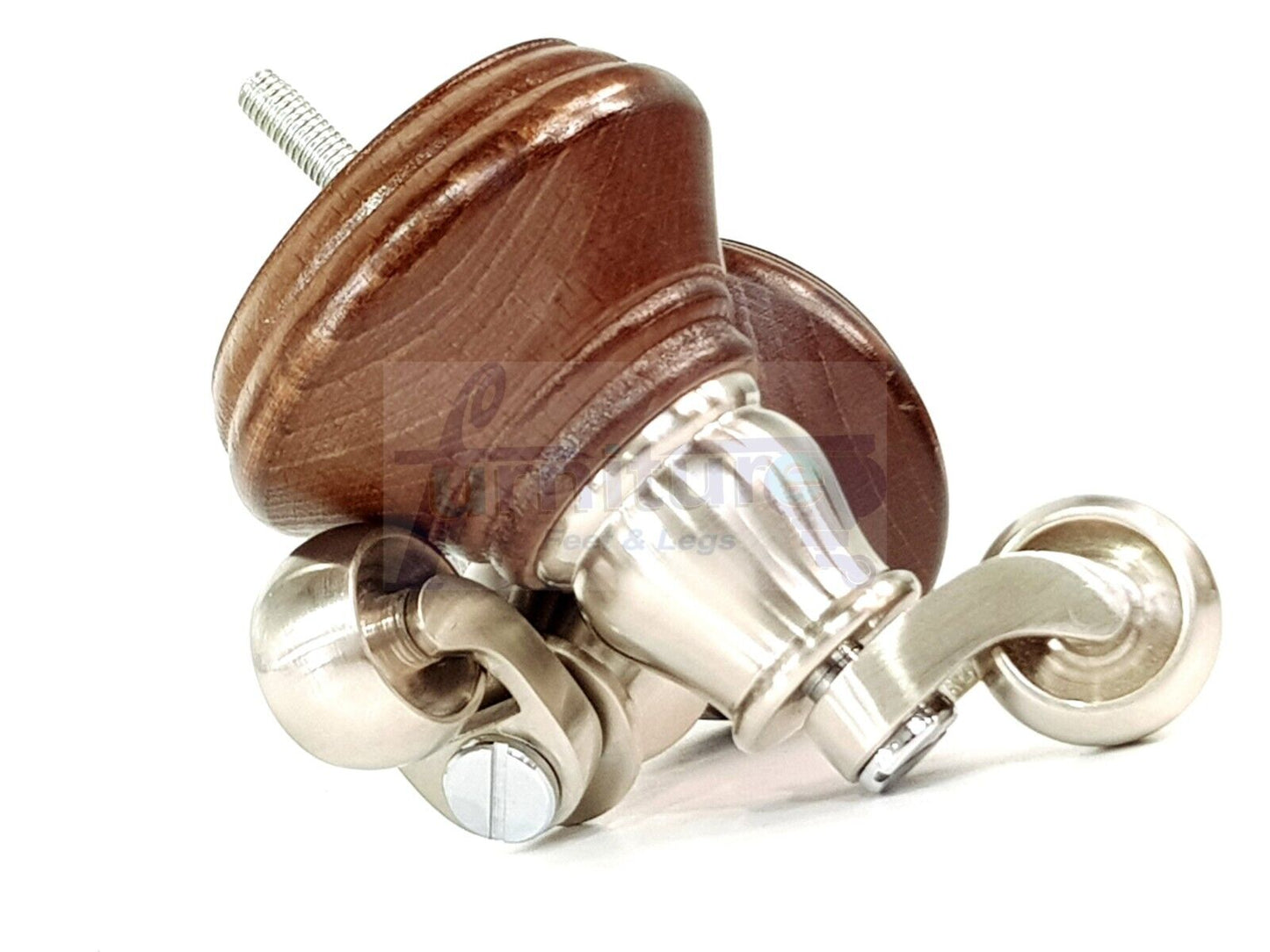 4x Antique Mahogany Stain Wooden Furniture Sofa Legs M8 With Castors Replacment Chair Settee Feet 115mm - 125mm High