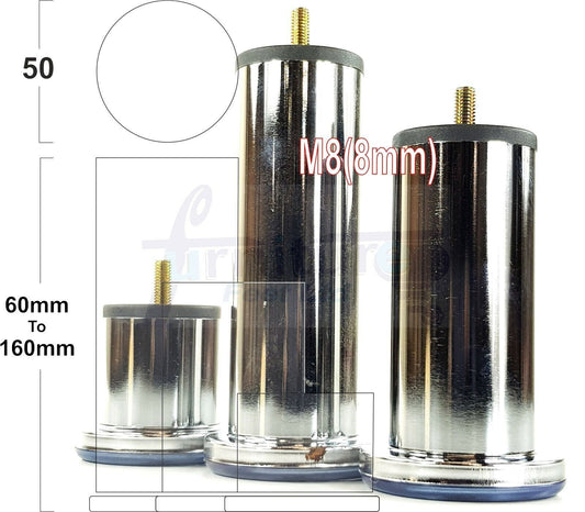 Metal Furniture Feet Chrome Replacement Metal Legs M8 Set of 4