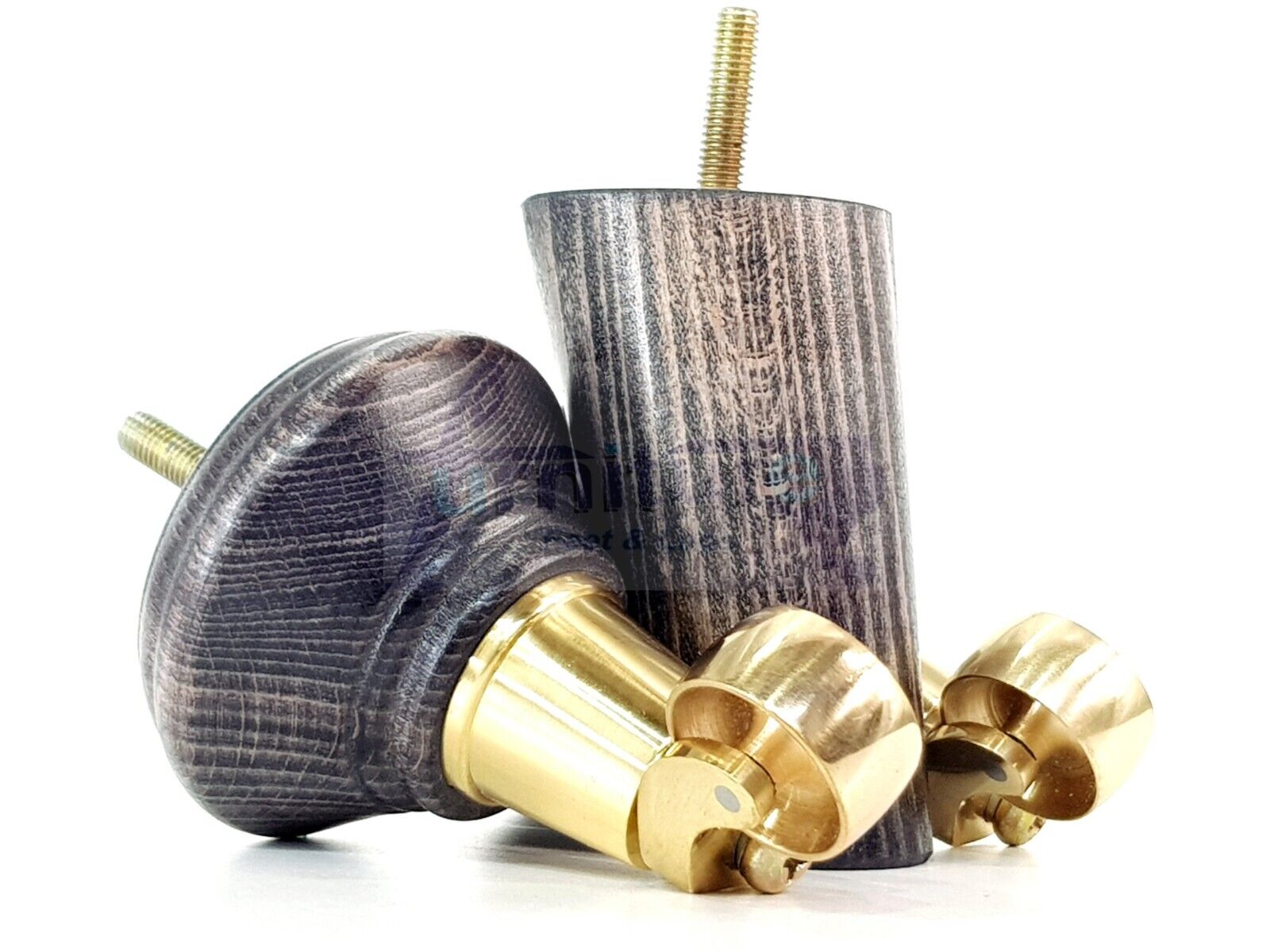 2 Black Washed Wood Furniture Sofa Legs With Castor 125mm & 2 Angled Back Feet Chair Settee 100mm High M8