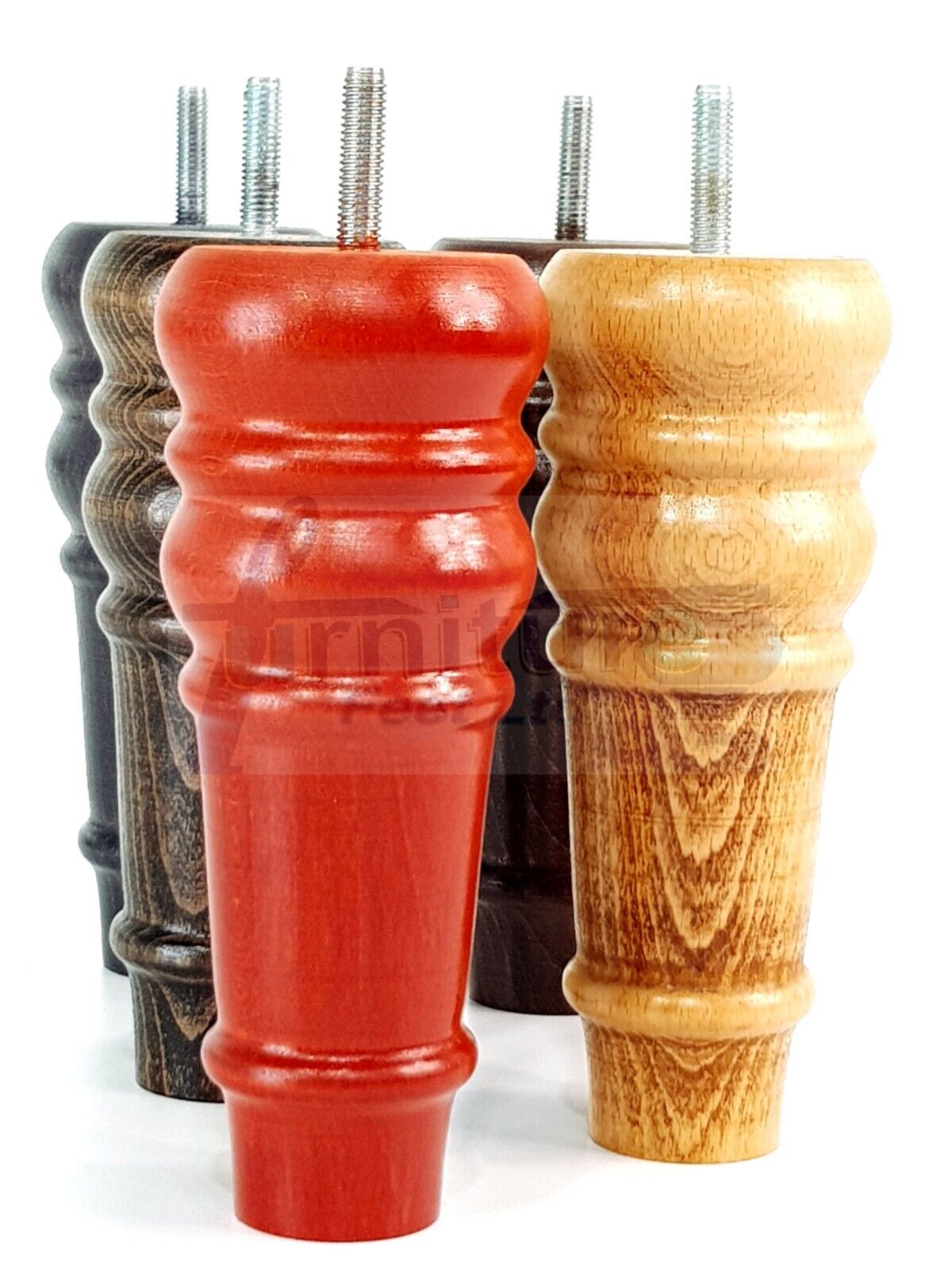 4 Wood Turned Furniture Legs Replacement Bun Feet 165mm High Multiple Colours 6.5 Inches Chairs Stools Sofa's Beds Settee Cabinets M8