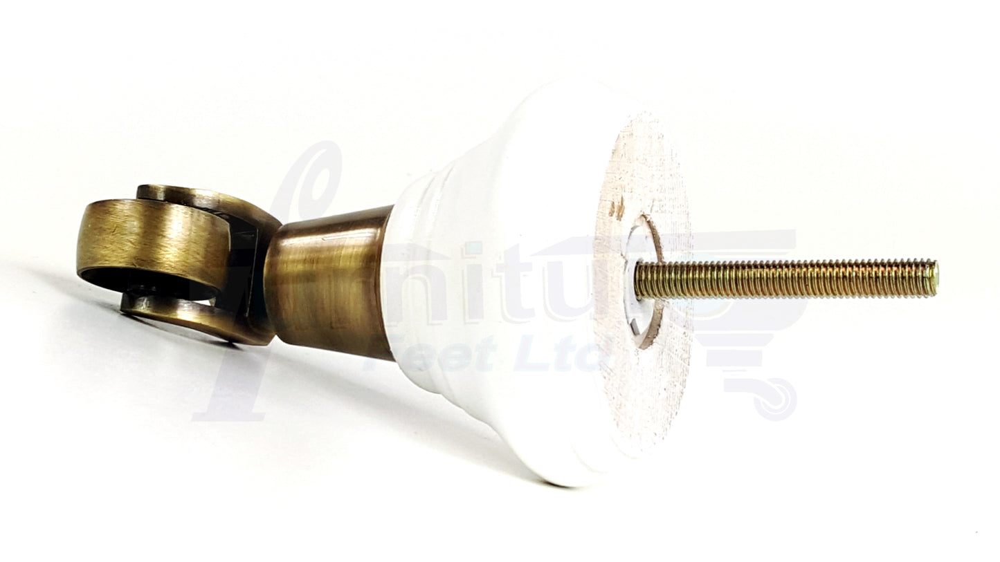 4x White Wooden Furniture Sofa Legs M8 With Castors Replacement Chair Settee Feet 115mm - 125mm High