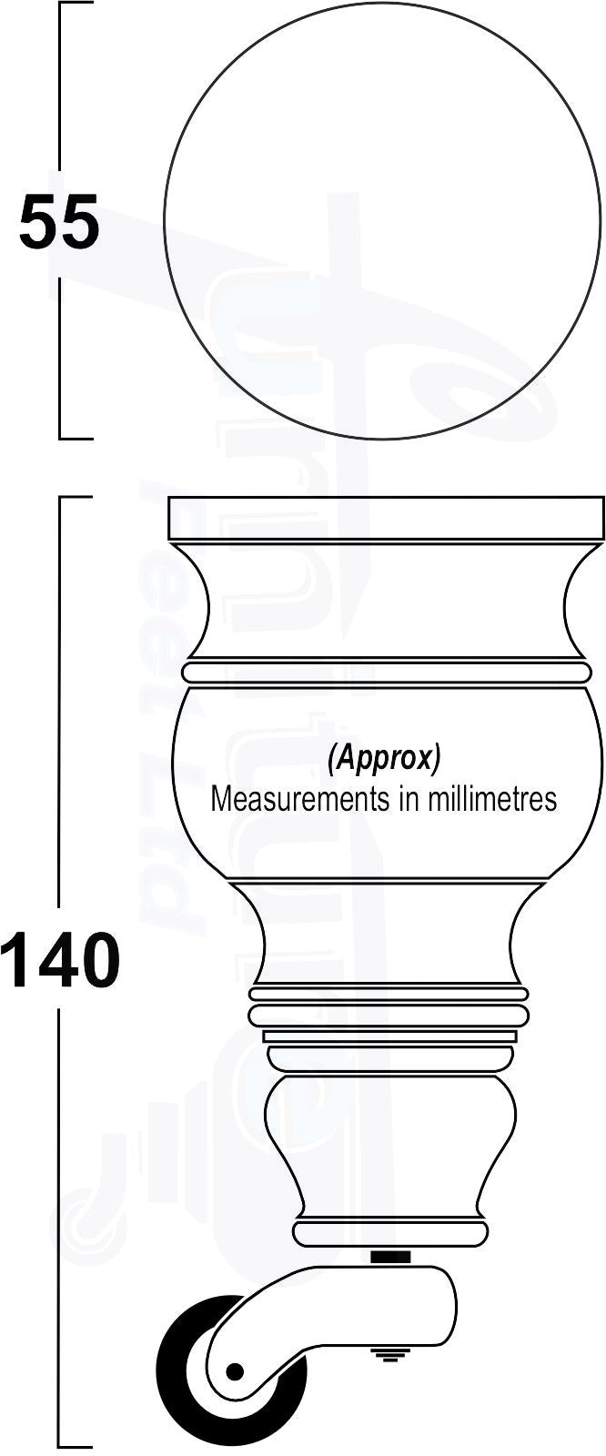 4x Turned Wood Furniture Legs With Chrome Castor Wheels 150mm High M8(8mm)