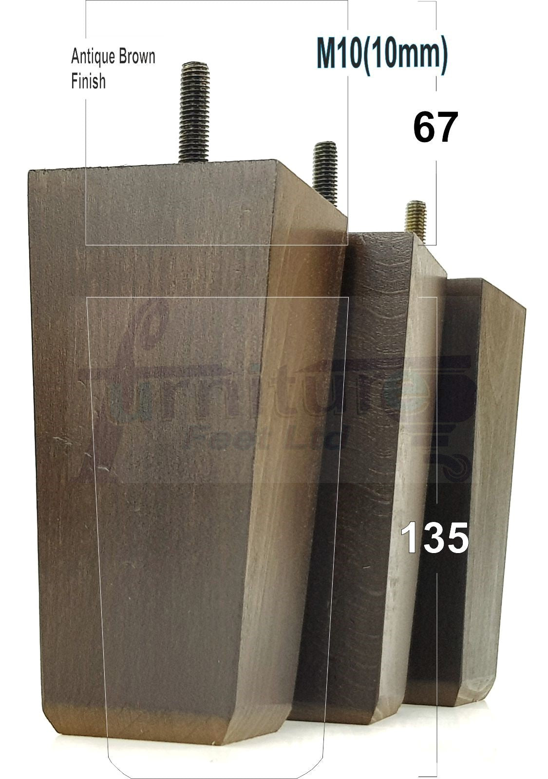 4x Block Wood Sofa Legs 135mm High Replacement Furniture Feet Chairs Cabinets M10 Thread	