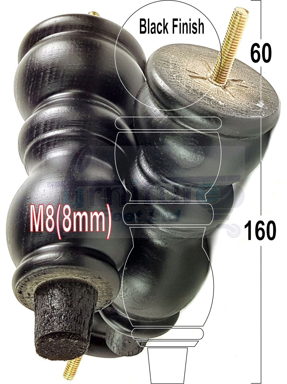 Solid Wood Furniture Feet Set of 4 Legs 160mm High For Sofas Chairs Stools Cabinets & Beds M8