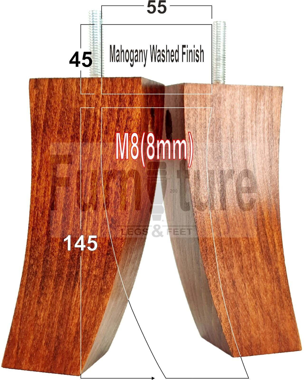 Set Of 4 Solid Wood Curved Furniture Feet Replacement Legs 145mm High M8(8mm)