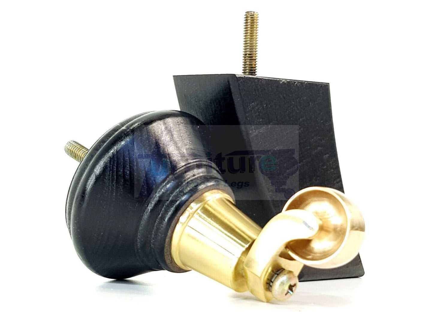 2 Black Wood Furniture Sofa Feet With Castor 125mm & 2 Curved Legs Chair Settee 100mm High M8