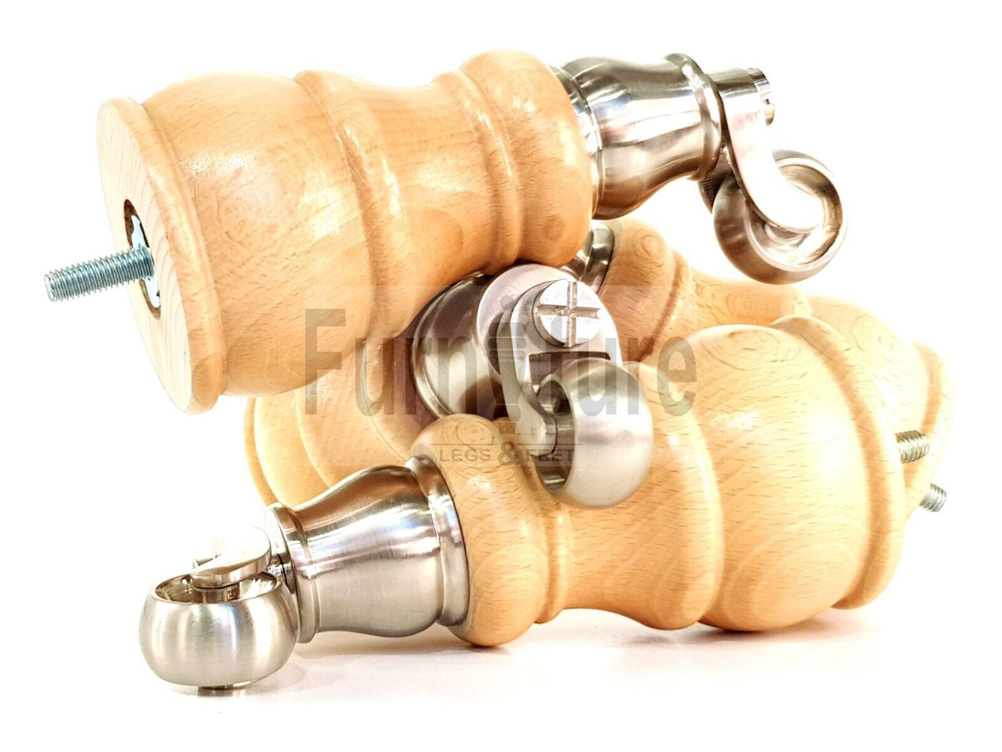 4 Turned Wood Feet Natural Castor Legs Chair Furniture Stools Sofa Chairs M8 160mm 6 Inch High