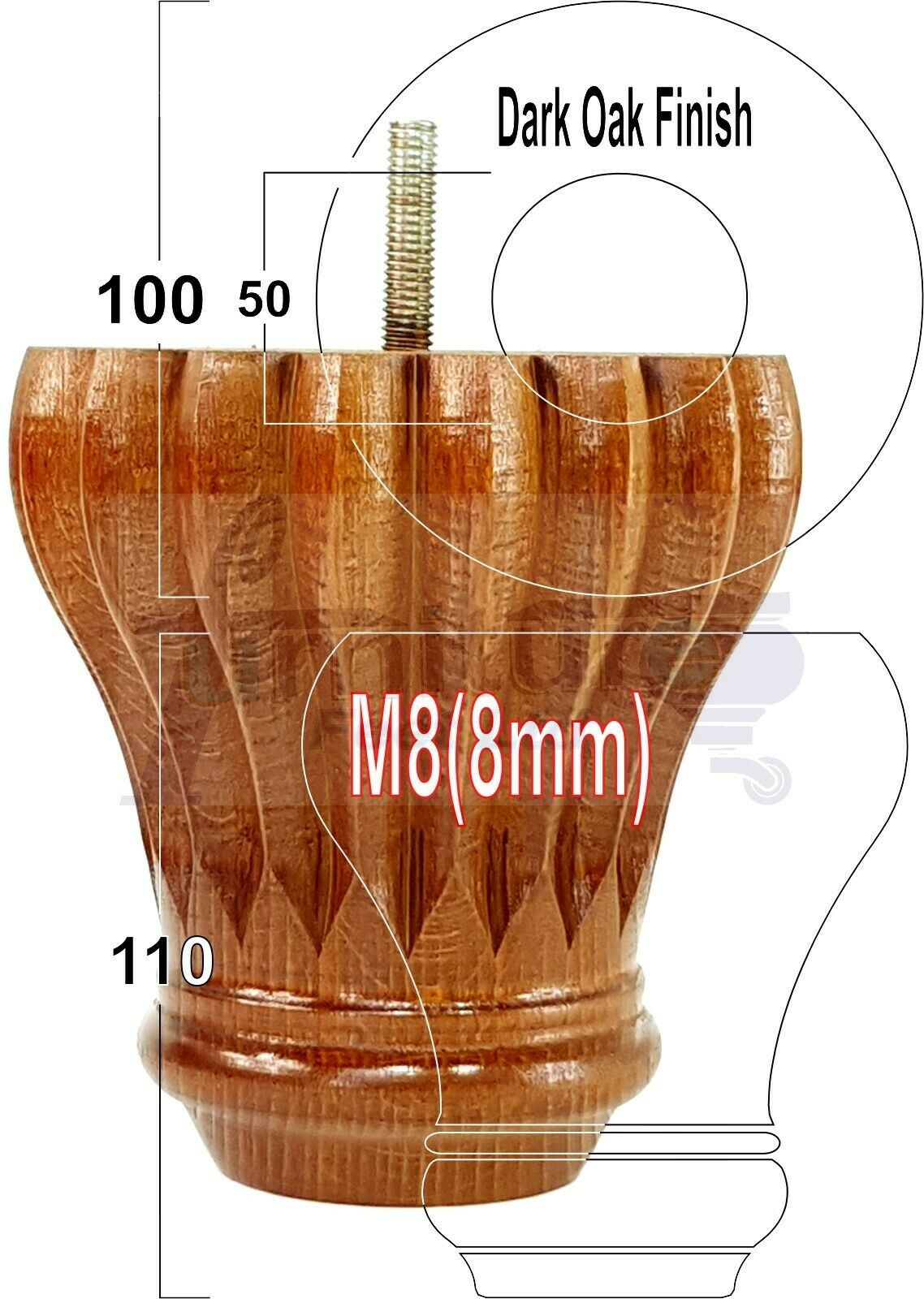 4 Grooved Replacement Furniture Bun Feet Multiple Colours Turned Wooden Legs 110mm High Settee Chairs Sofas Footstools Cabinets M8