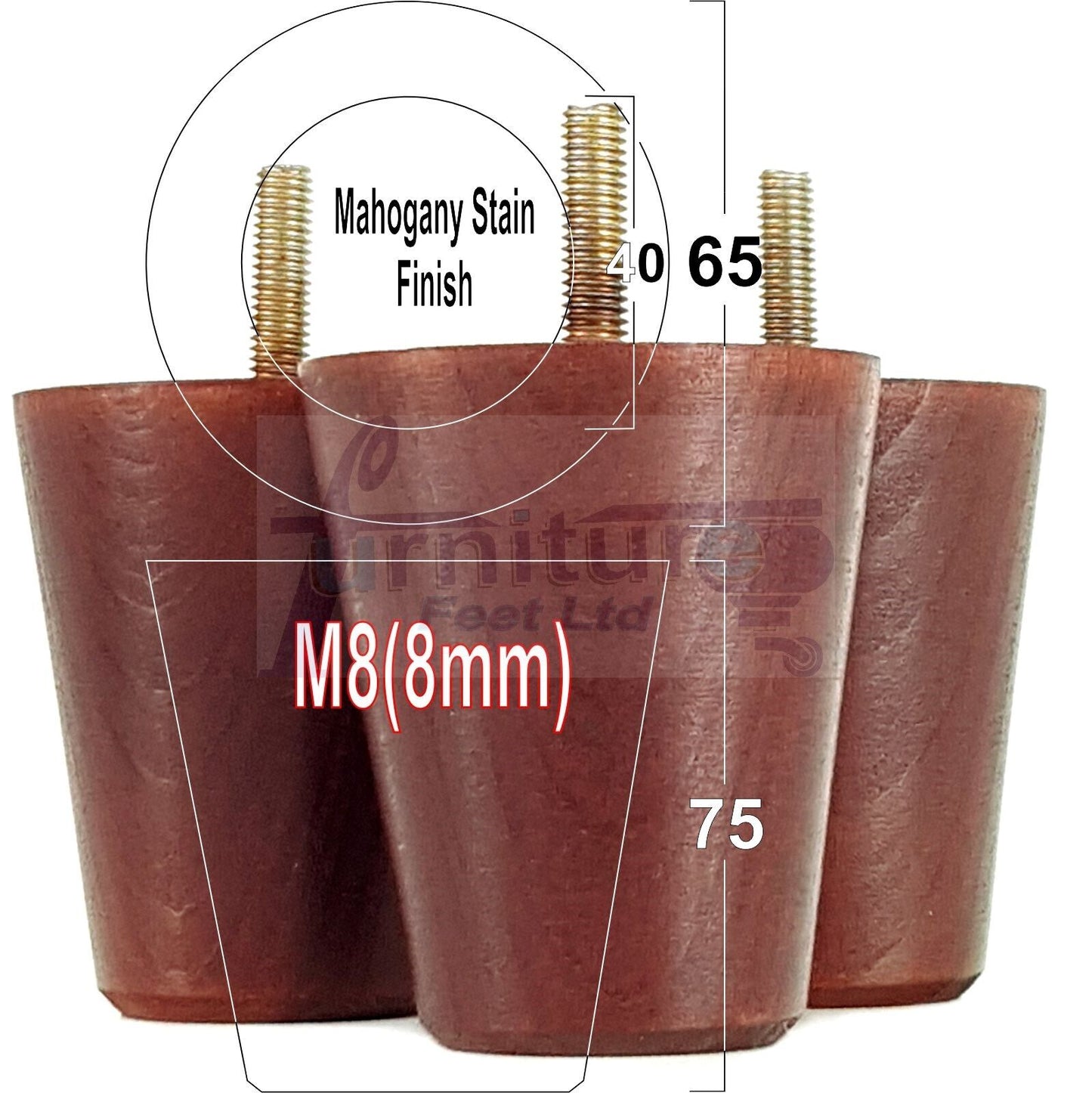 4x Solid Wood Turned Furniture Legs Replacement Bun Feet 75mm High Chairs Stools Sofa's Beds Settee M8