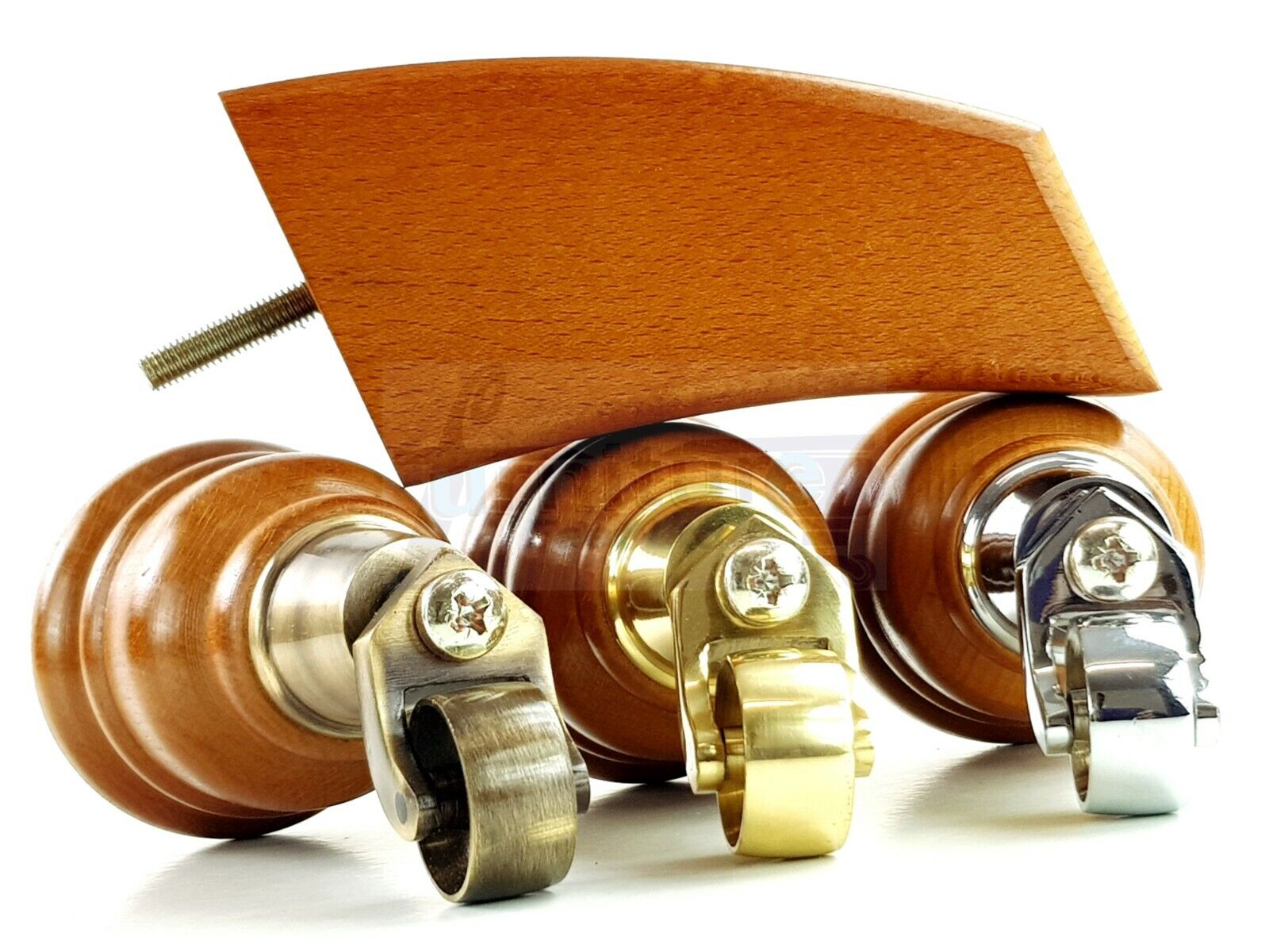  Golden Oak Turned Wood Furniture Feet 2 With Castors 155mm and 2 Curved Back Legs Sofas Chairs Stools Cabinets Beds M8 6 Inches