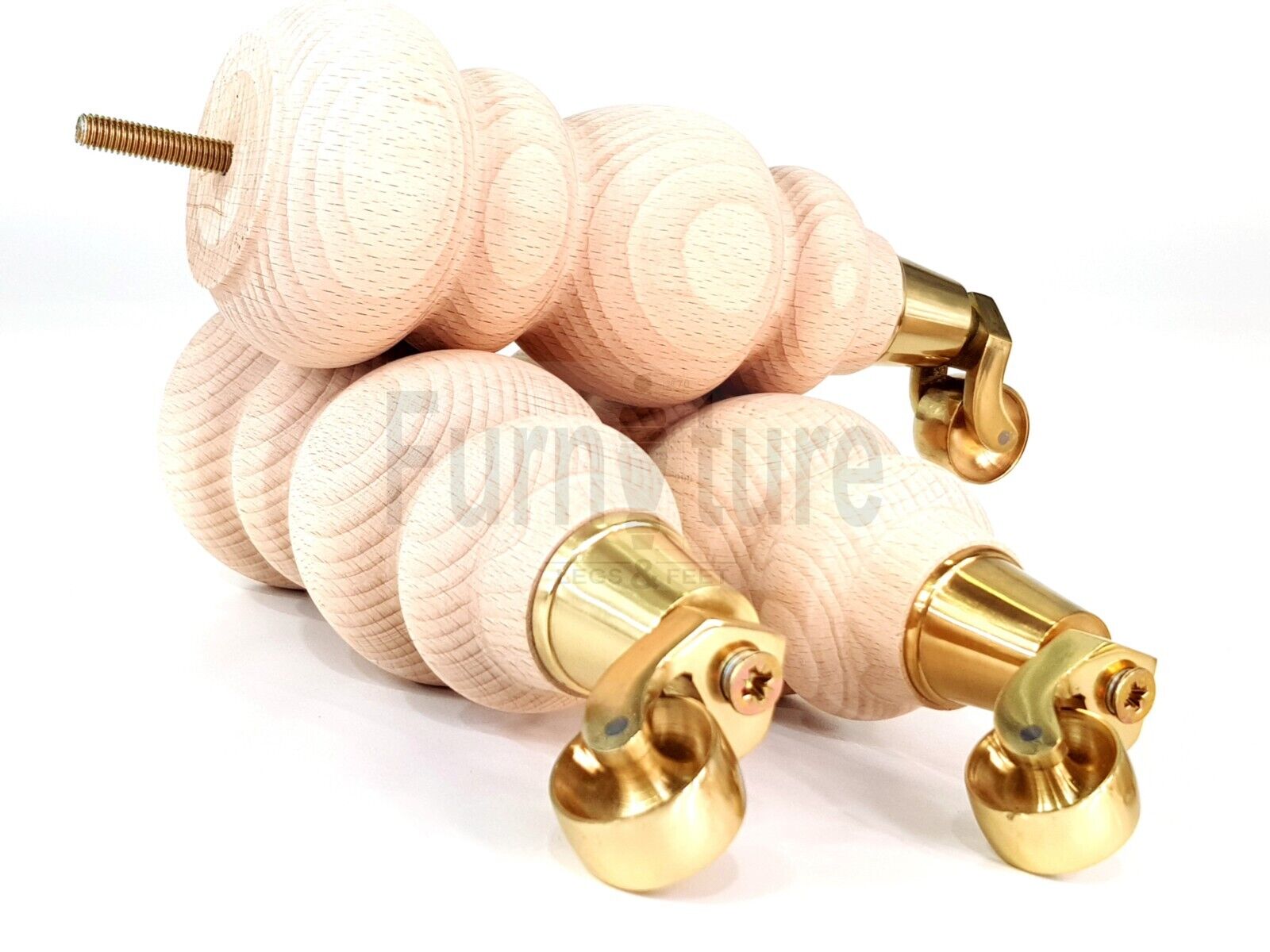 4x Turned Wood Furniture Brass Castor Leg M8 Replacement Feet Chairs Stools Sofa 250mm