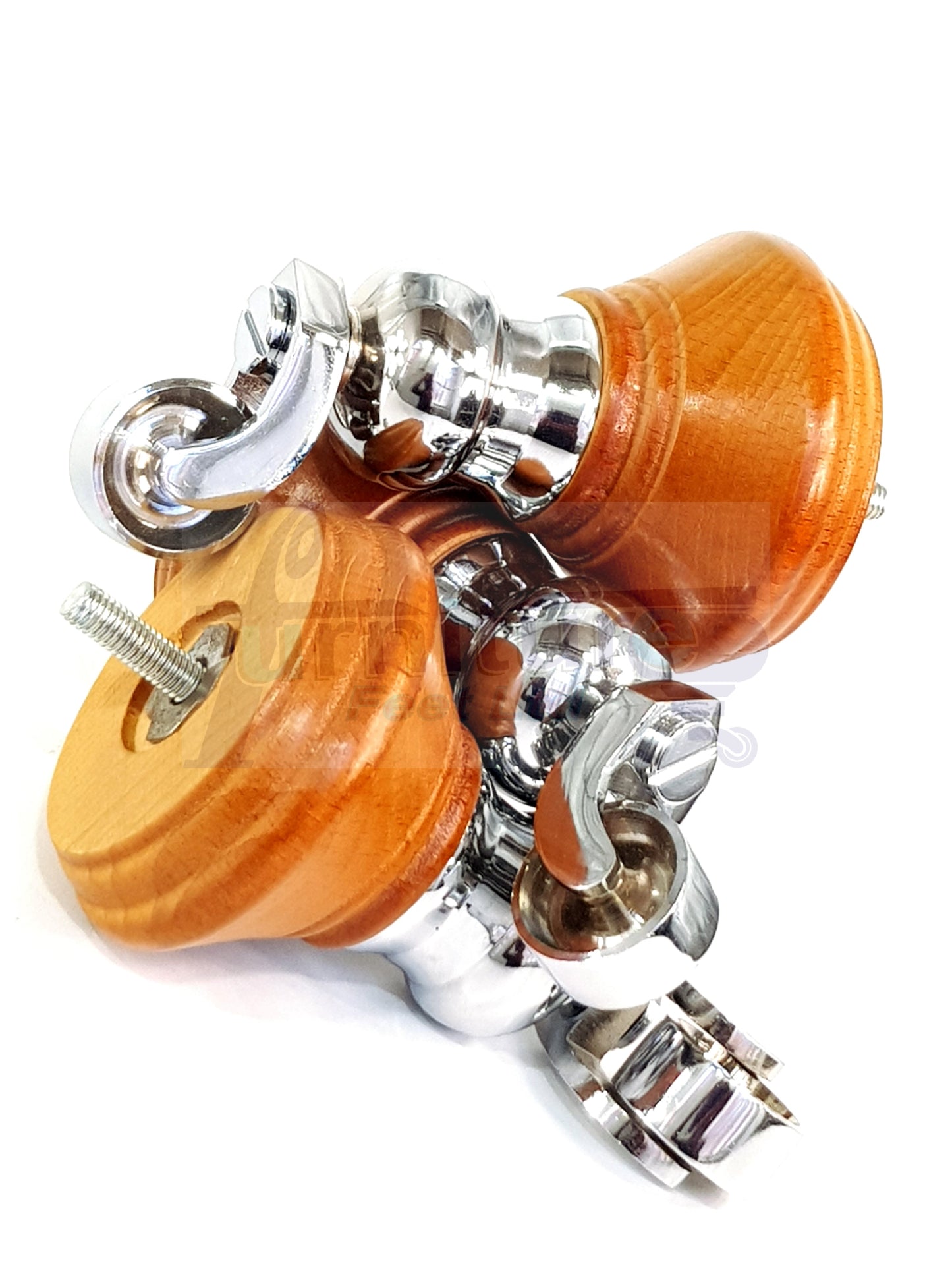 4x Golden Oak Wooden Furniture Sofa Legs M8 With Castors Replacement Chair Settee Feet 115mm - 125mm High