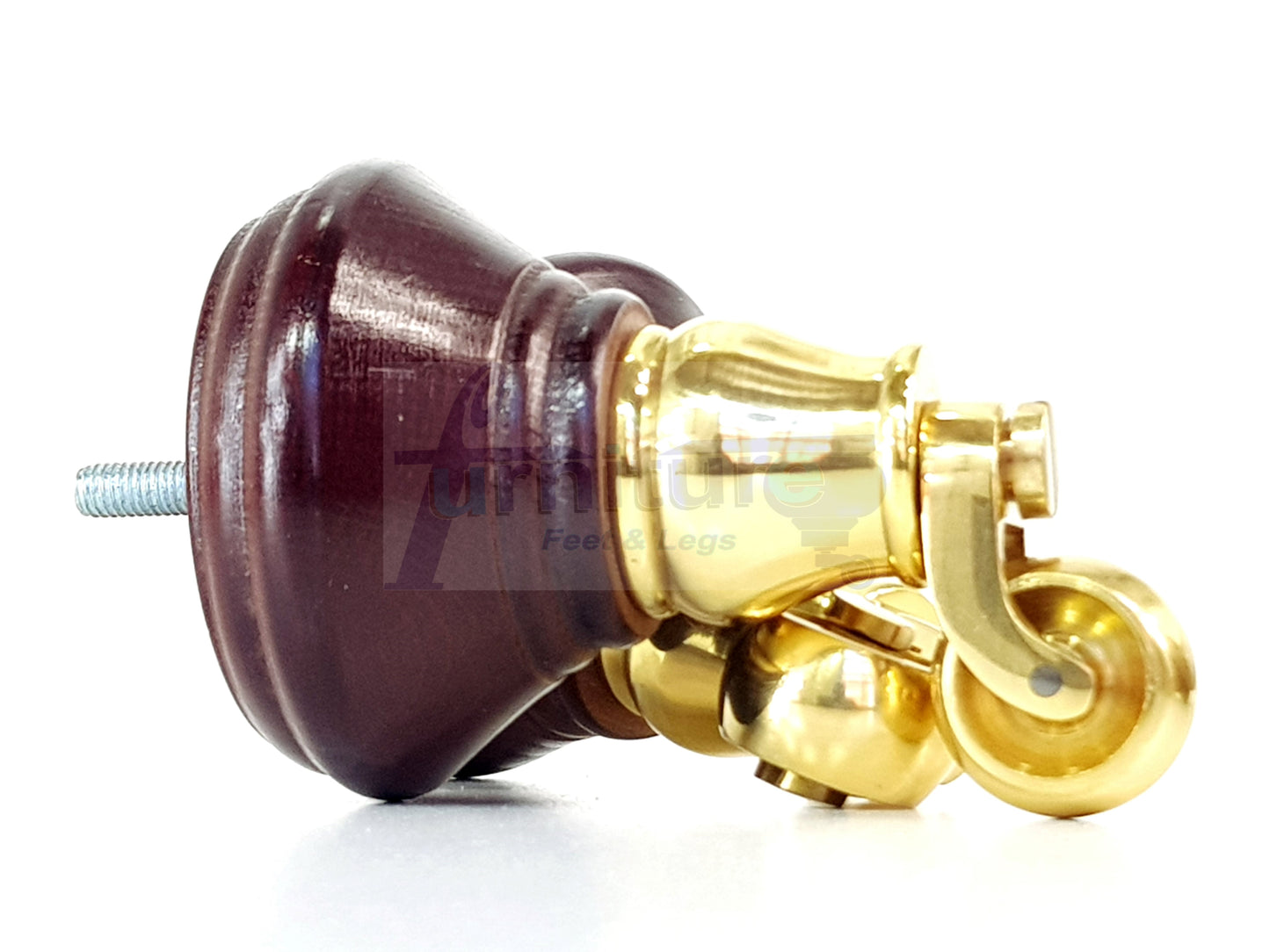 4x Antique Mahogany Wooden Furniture Sofa Legs M8 With Castors Replacment Chair Settee Feet 115mm - 125mm High