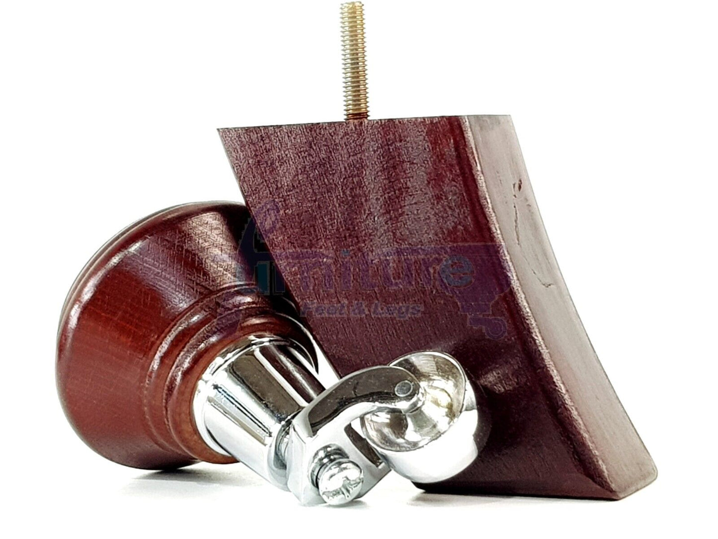 2 Mahogany Wood Furniture Sofa Feet With Castor 125mm & 2 Curved Legs Chair Settee 100mm High M8