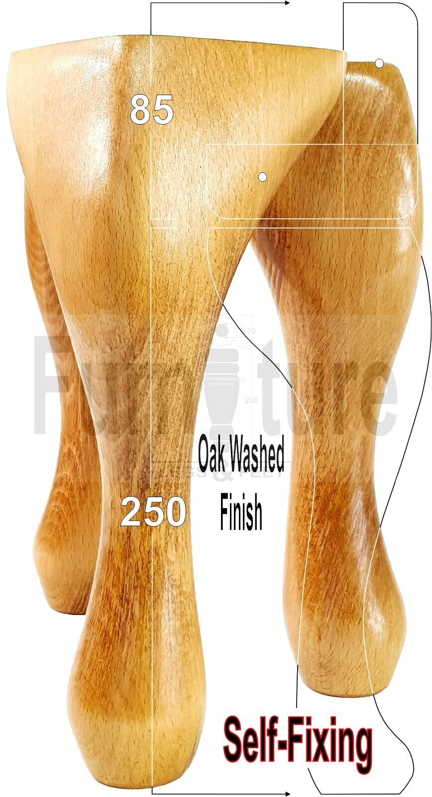 4 Wooden Traditional Queen Anne Furniture Legs 250mm Sofa Chair Beds (Self-Fix)