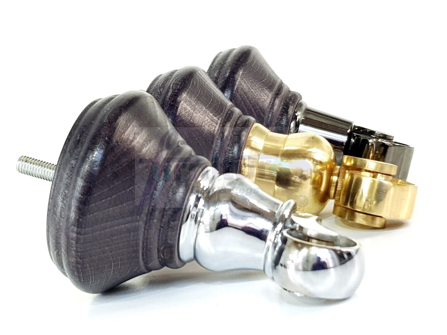 4x Black Stain Wooden Furniture Sofa Legs M8 With Castors Replacment Chair Settee Feet 115mm - 125mm High