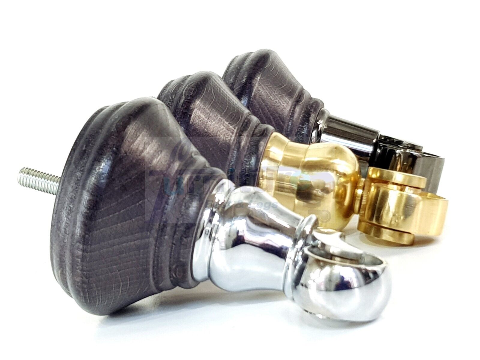 4x Black Stain Wooden Furniture Sofa Legs M8 With Castors Replacment Chair Settee Feet 115mm - 125mm High