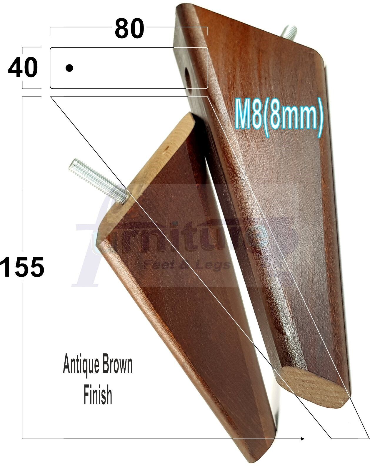 4 Replacement Tapered Feet 155mm High Wood Angled Furniture Legs 6 Inches Tall Chairs Stools Sofa's Beds Settee Cabinets M8