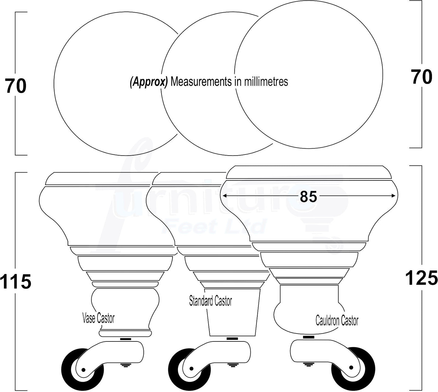 4x Silver Wooden Furniture Sofa Legs M8 With Castors Replacement Chair Settee Feet 115mm - 125mm High