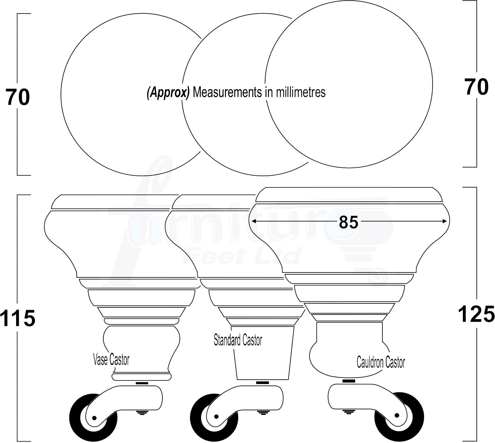 4x Silver Wooden Furniture Sofa Legs M8 With Castors Replacement Chair Settee Feet 115mm - 125mm High