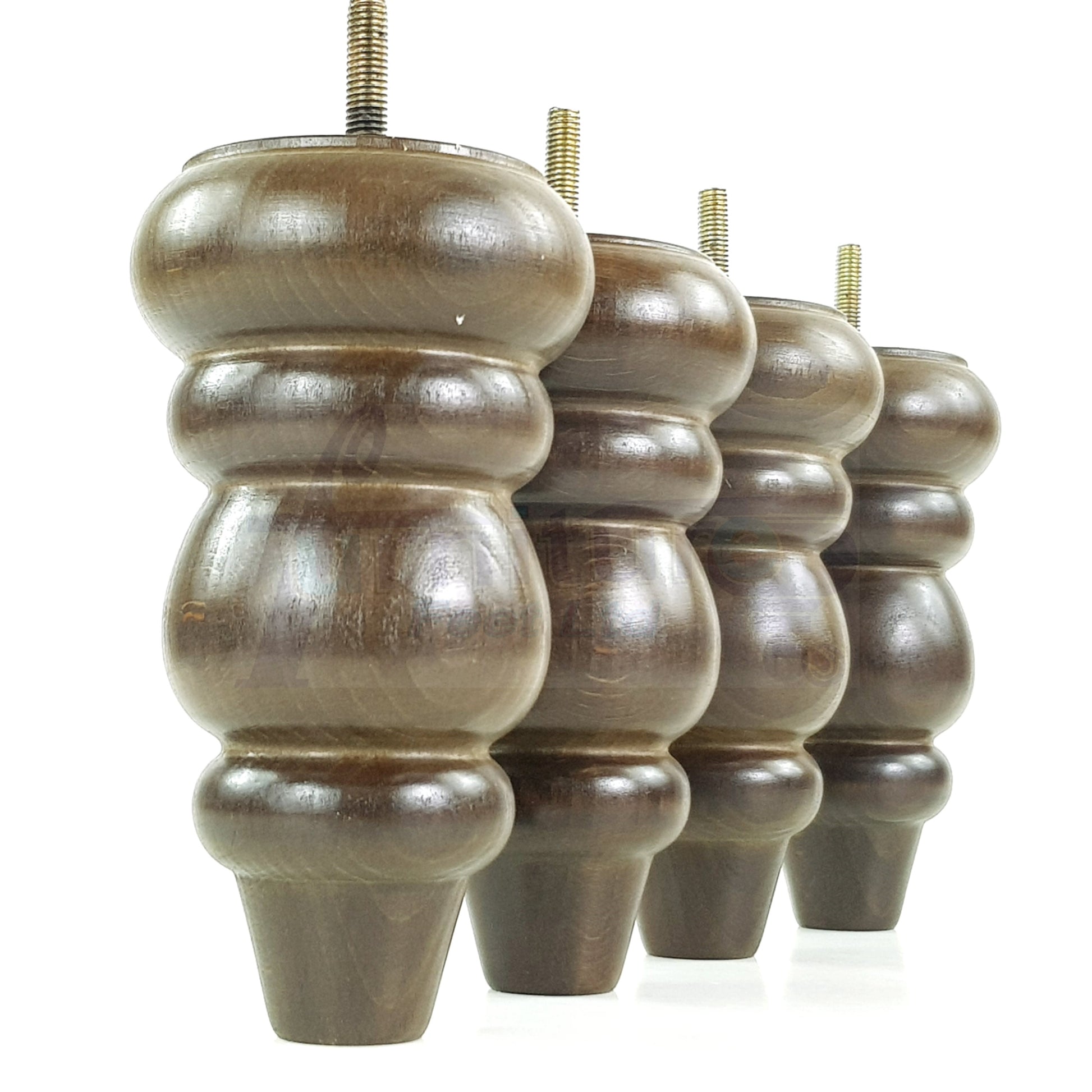 4x Solid Turned Wood Furniture Legs Chair Settee Feet 155mm 8mm Thread Antique Brown
