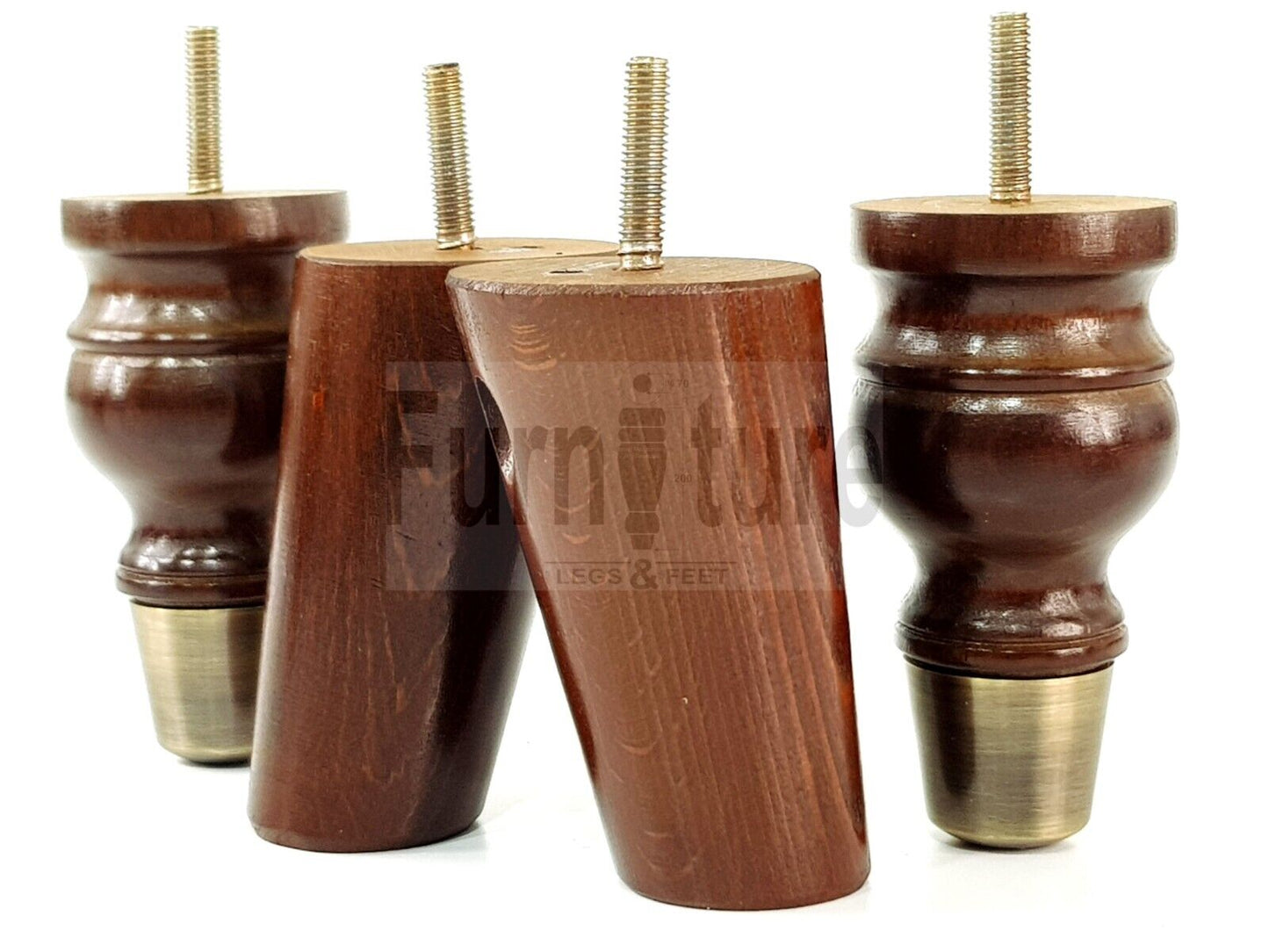 4x Wood Furniture Feet 2 With Brass Slipper Cup M8 Chair Sofa Settee Legs 110mm