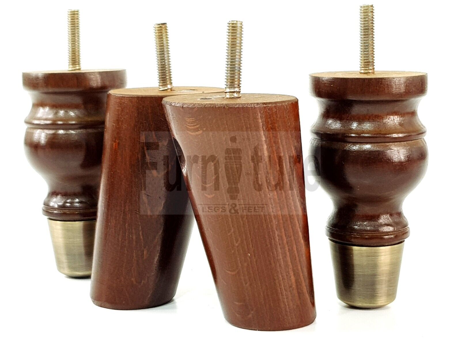 4x Wood Furniture Feet 2 With Brass Slipper Cup M8 Chair Sofa Settee Legs 110mm