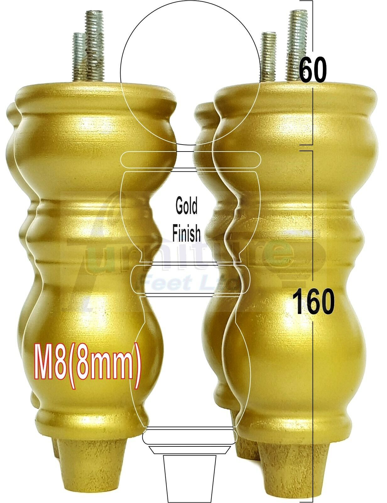 Solid Wood Furniture Feet Set of 4 Legs 160mm High For Sofas Chairs Stools Cabinets & Beds M8