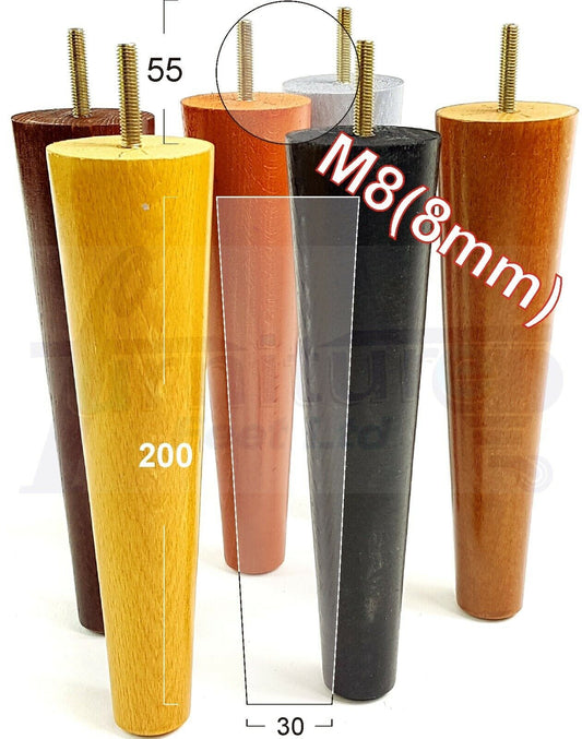 4 Retro Turned Wood Replacement Furniture Chair Legs M8 Footstool Settee Sofa Feet 200mm High