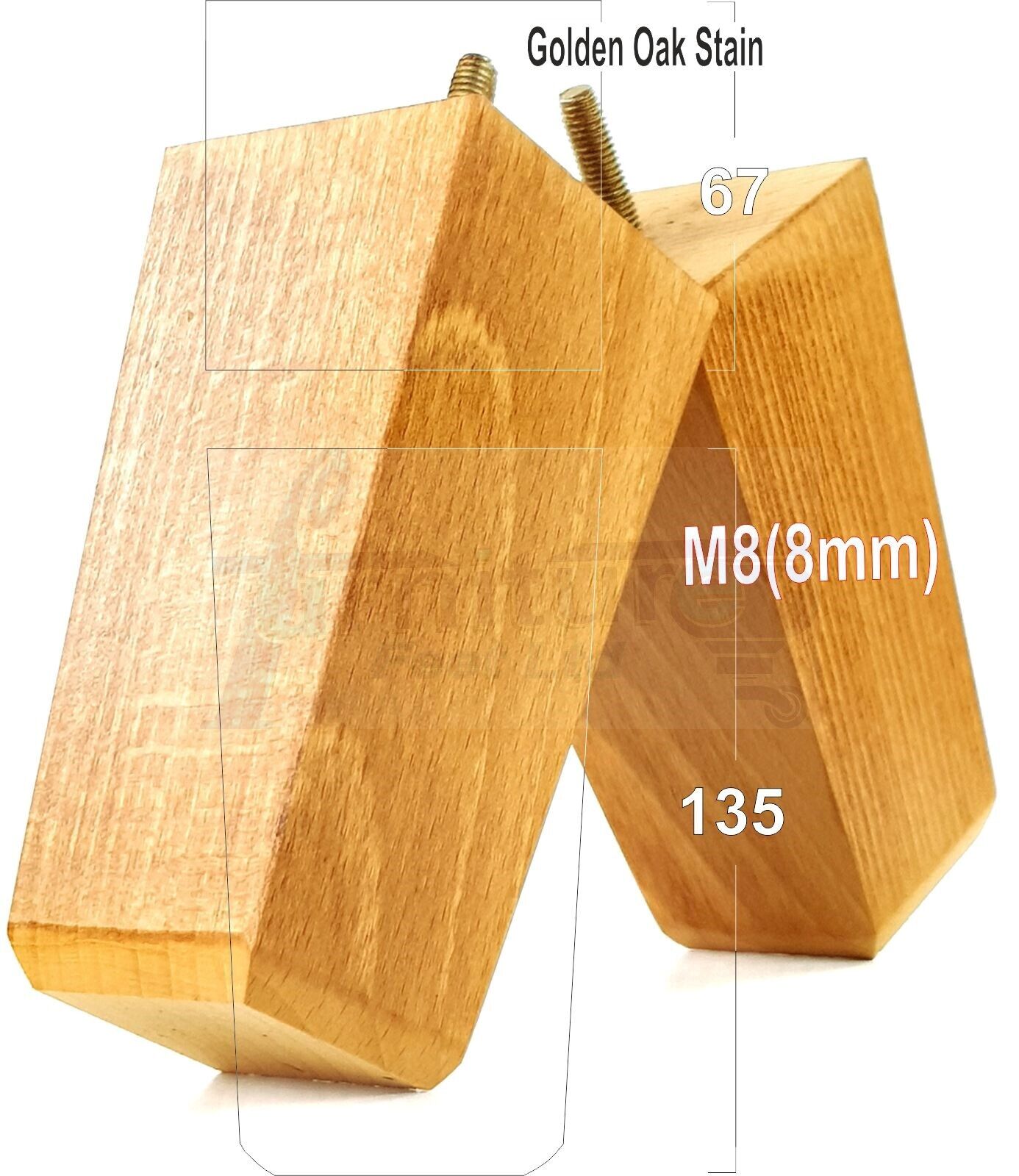 4x Block Wood Sofa Legs 135mm High Replacement Furniture Feet Chairs Cabinets M8(8mm)