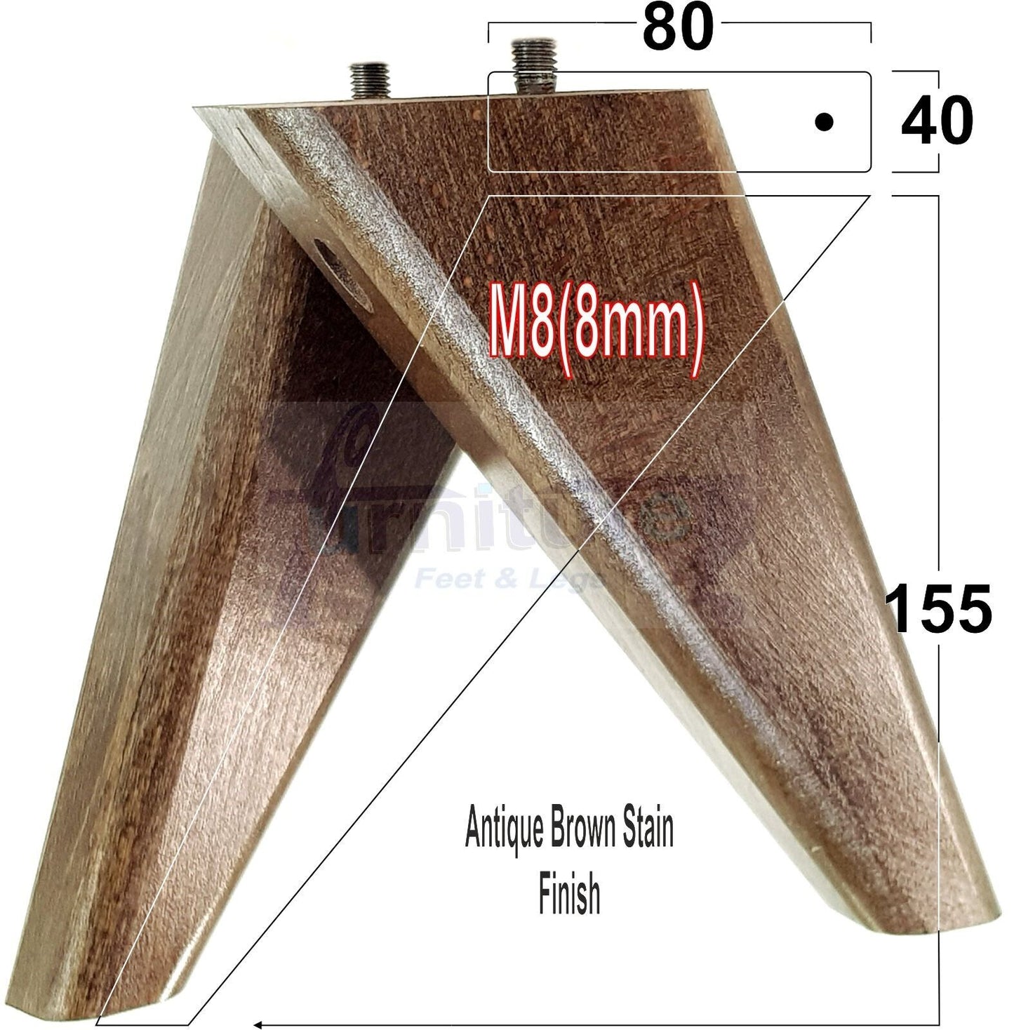 4 Replacement Tapered Feet 155mm High Wood Angled Furniture Legs 6 Inches Tall Chairs Stools Sofa's Beds Settee Cabinets M8
