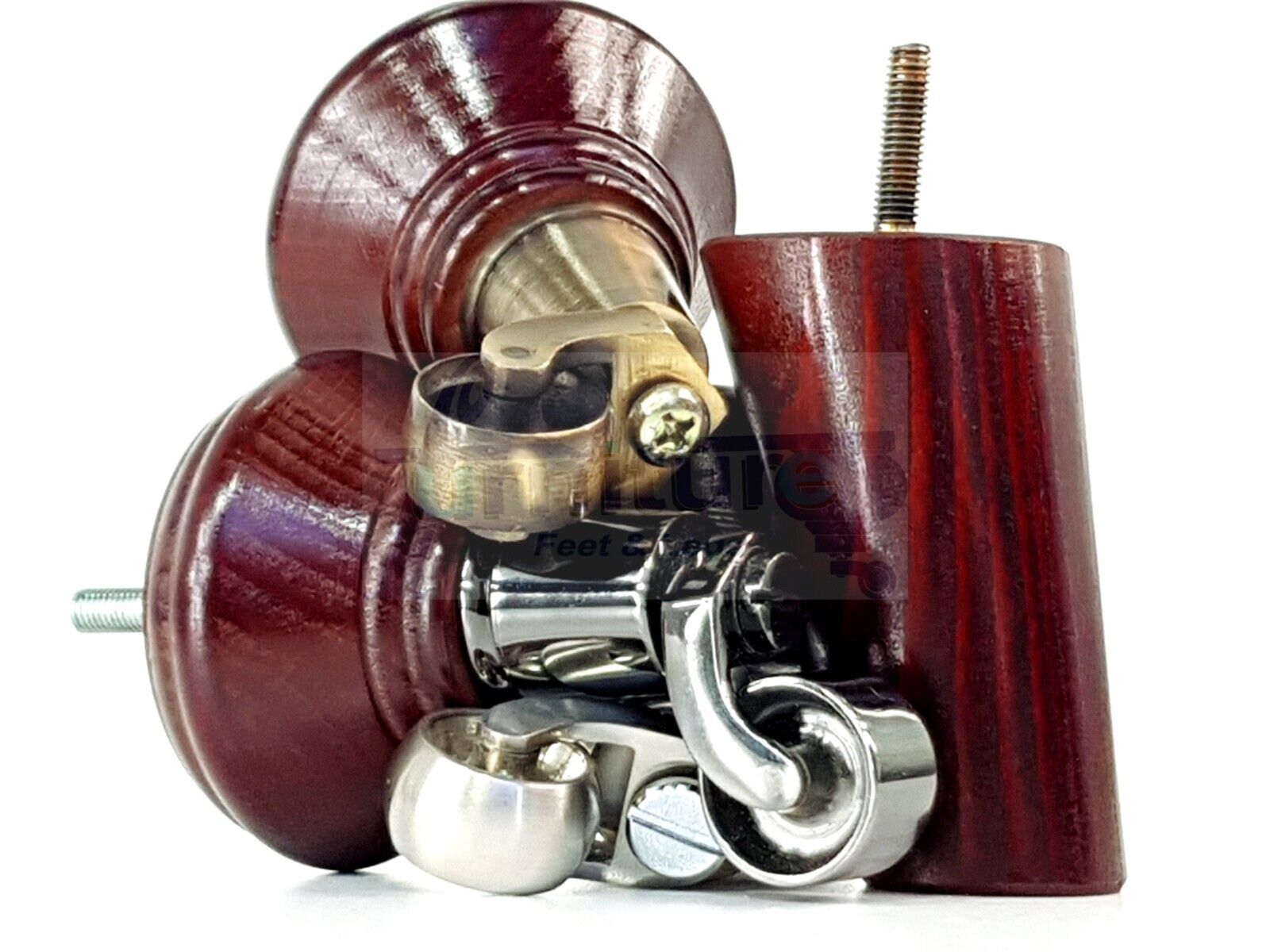 2 Mahogany Wood Furniture Sofa Legs With Castor 125mm & 2 Angled Back Feet Chair Settee 100mm High M8