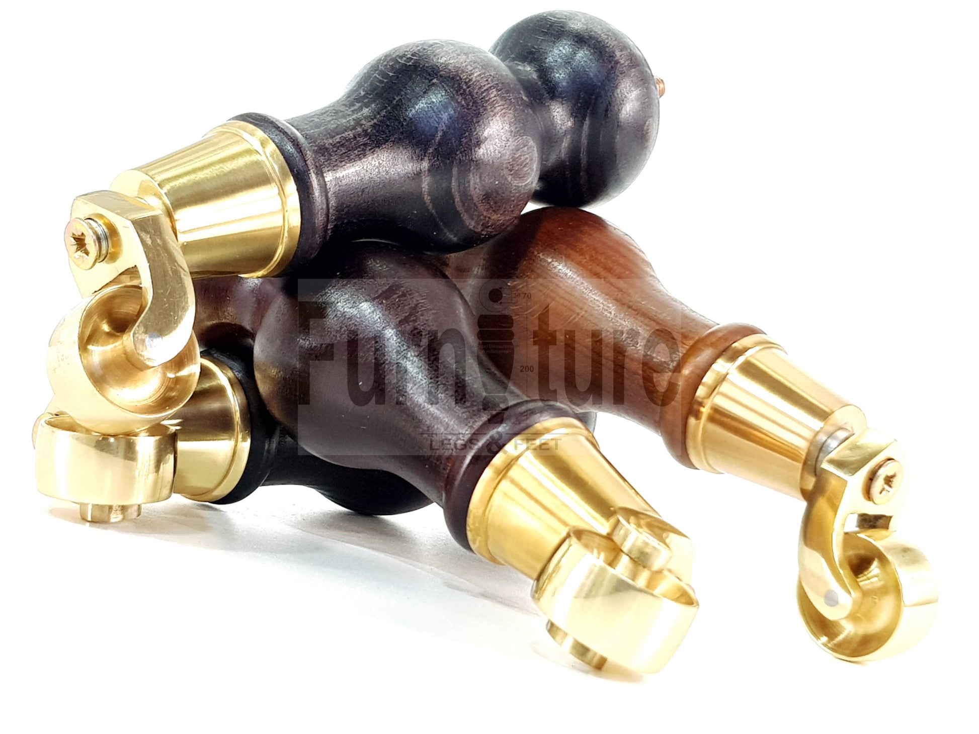4x Turned Wood Furniture Brass Castor Legs Sofa, Chair Replacement Feet 195mm