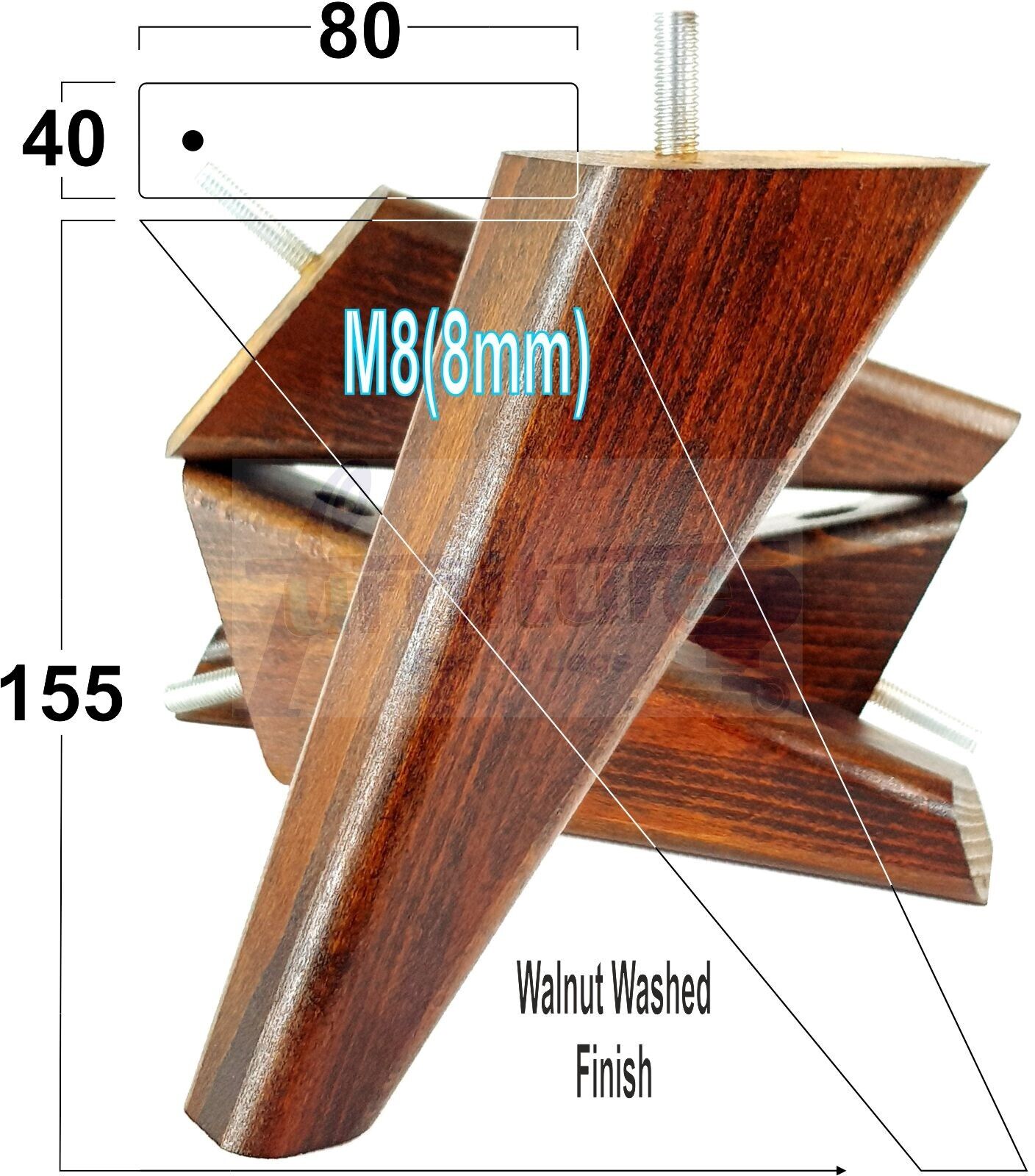 4 Replacement Tapered Feet 155mm High Wood Angled Furniture Legs 6 Inches Tall Chairs Stools Sofa's Beds Settee Cabinets M8
