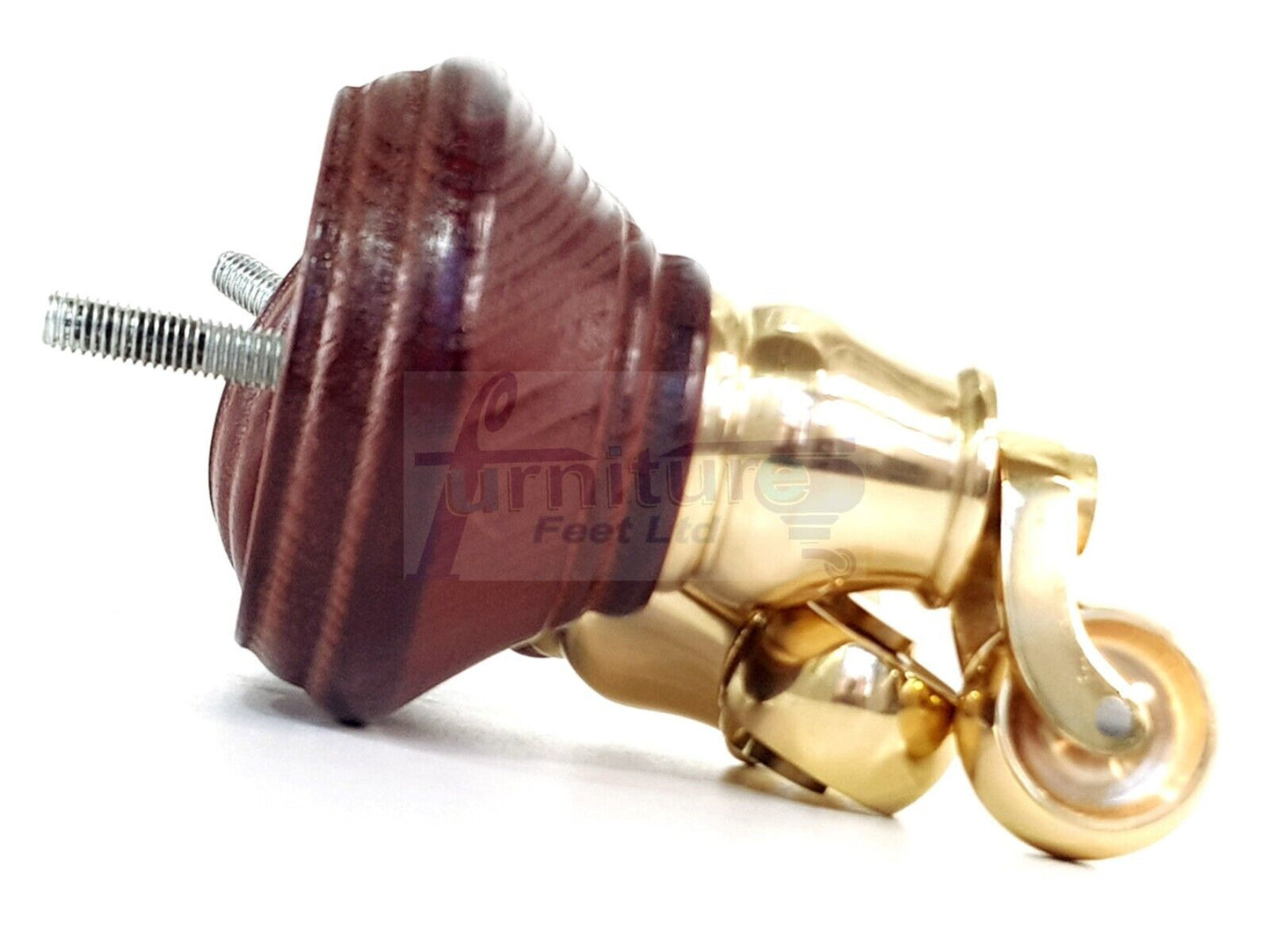 4x Mahogany Wooden Furniture Sofa Legs M8 With Castors Replacment Chair Settee Feet 115mm - 125mm High