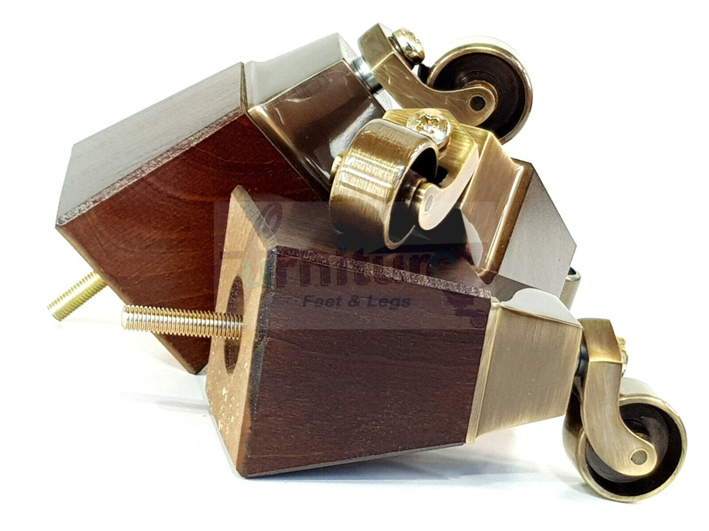 4x Block Wood With Antique Castor Furniture Legs 8mm Thread For Chairs Settees Sofa 150mm
