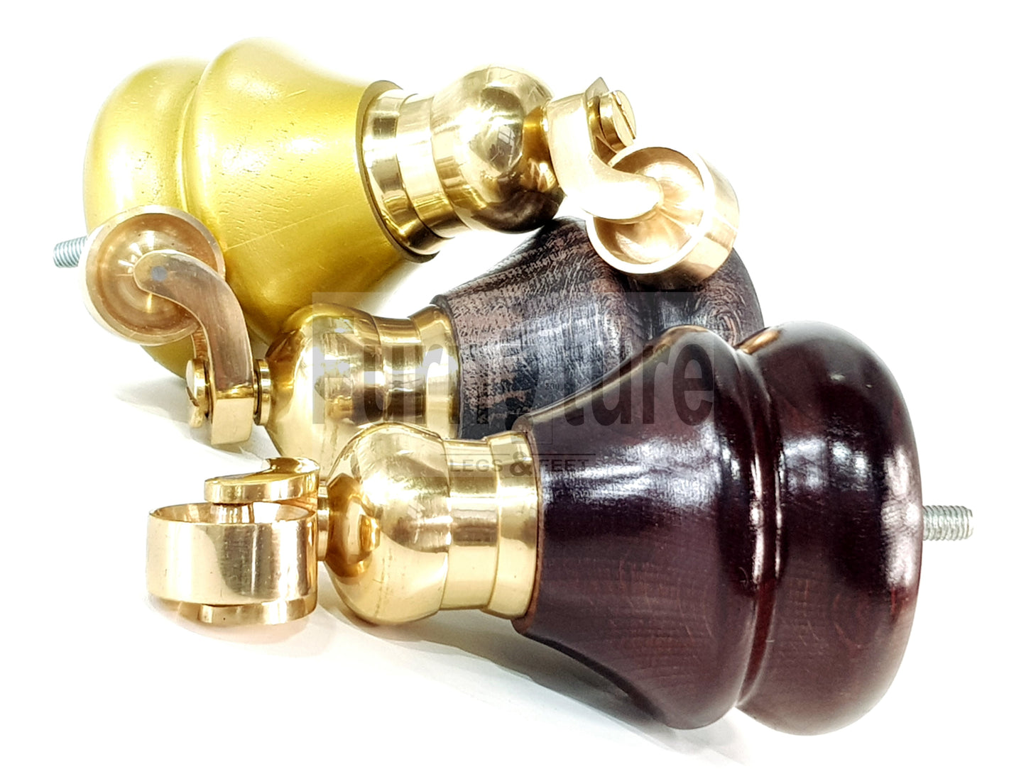 Set Of 4 Turned Furniture Wood Feet With Brass Castors 150mm Sofas Chairs Settee Cabinets Beds M8(8mm)